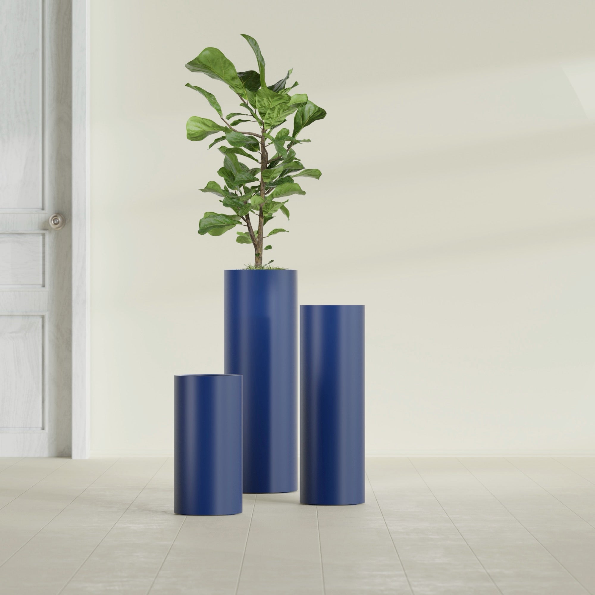 Corry Large Tall Cylinder Fiberglass Planter - 10 in x 10 in x 30 in - Matte Cobalt Blue - Matte Cobalt Blue,10 in x 10 in x 30 in