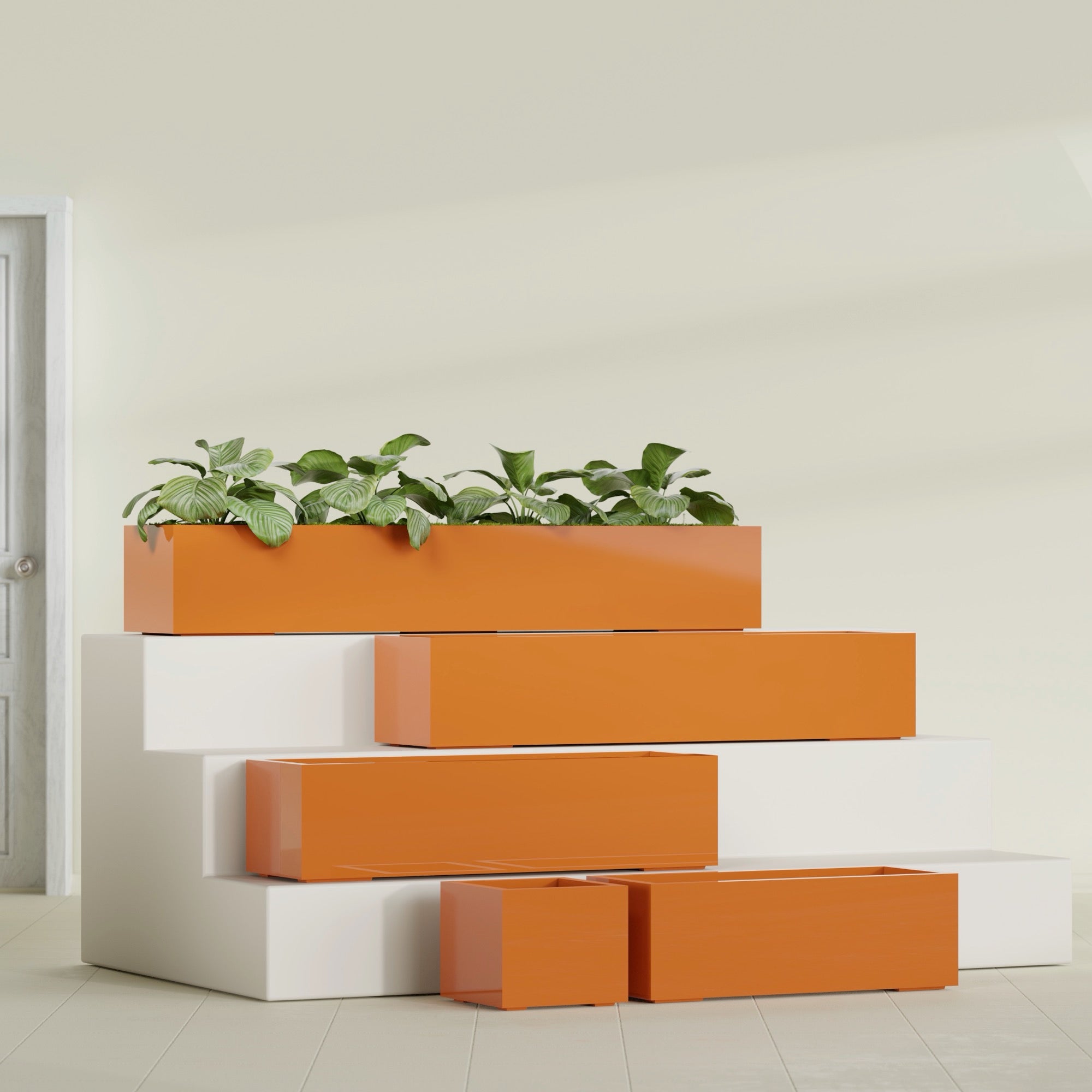 Cuba Large Long Rectangle Fiberglass Planter - 48 in x 14 in x 12 in - Gloss Tangerine - Gloss Tangerine,48 in x 14 in x 12 in