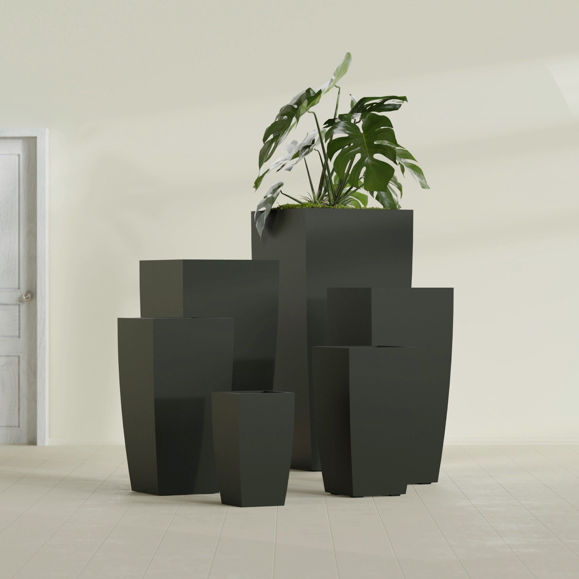 Toulan Extra Large Tall Tapered Square Fiberglass Planter - 28 in x 28 in x 60 in - Matte Charcoal - Matte Charcoal,28 in x 28 in x 60 in