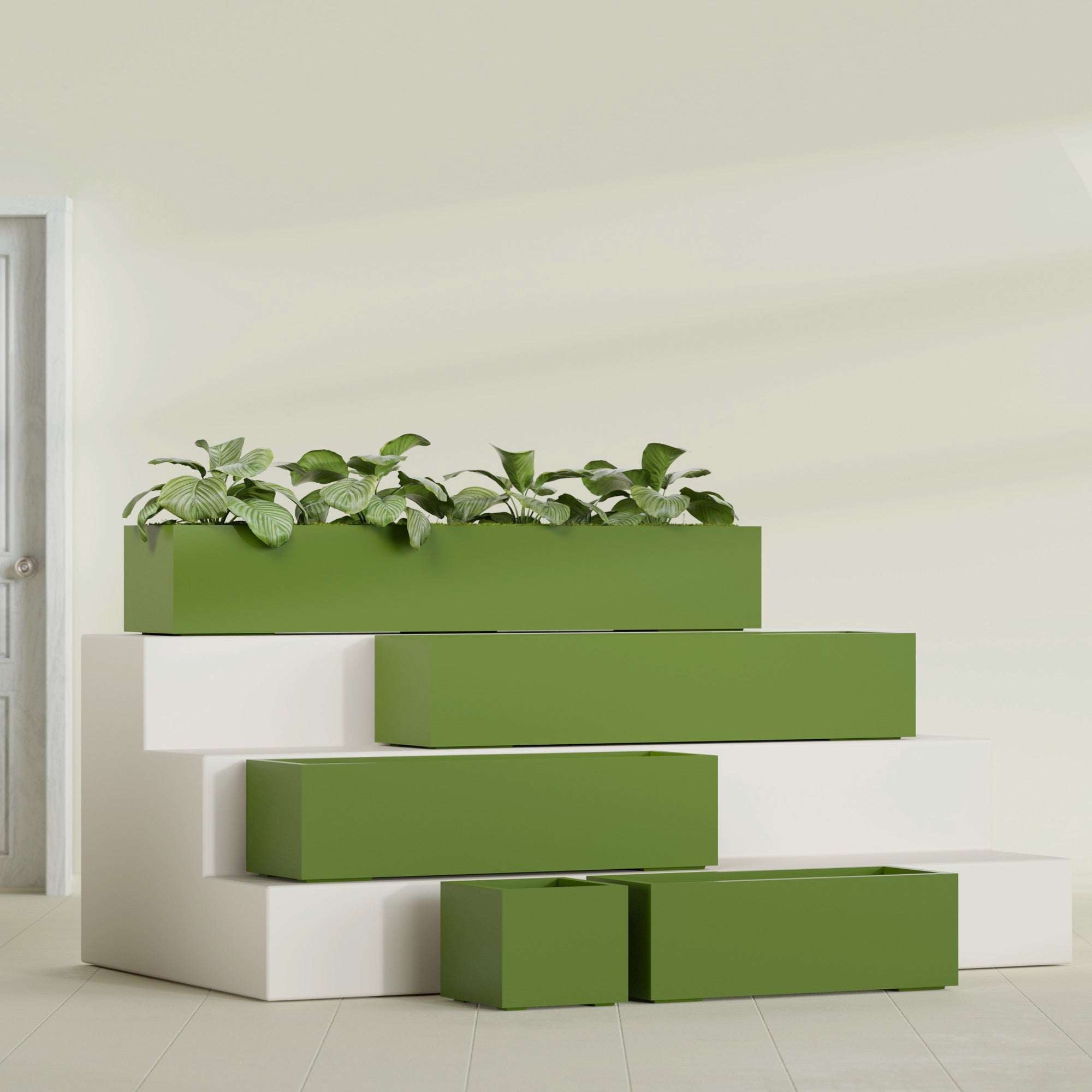 Cuba Large Long Rectangle Fiberglass Planter - 36 in x 14 in x 12 in - Satin Green - Satin Green,36 in x 14 in x 12 in