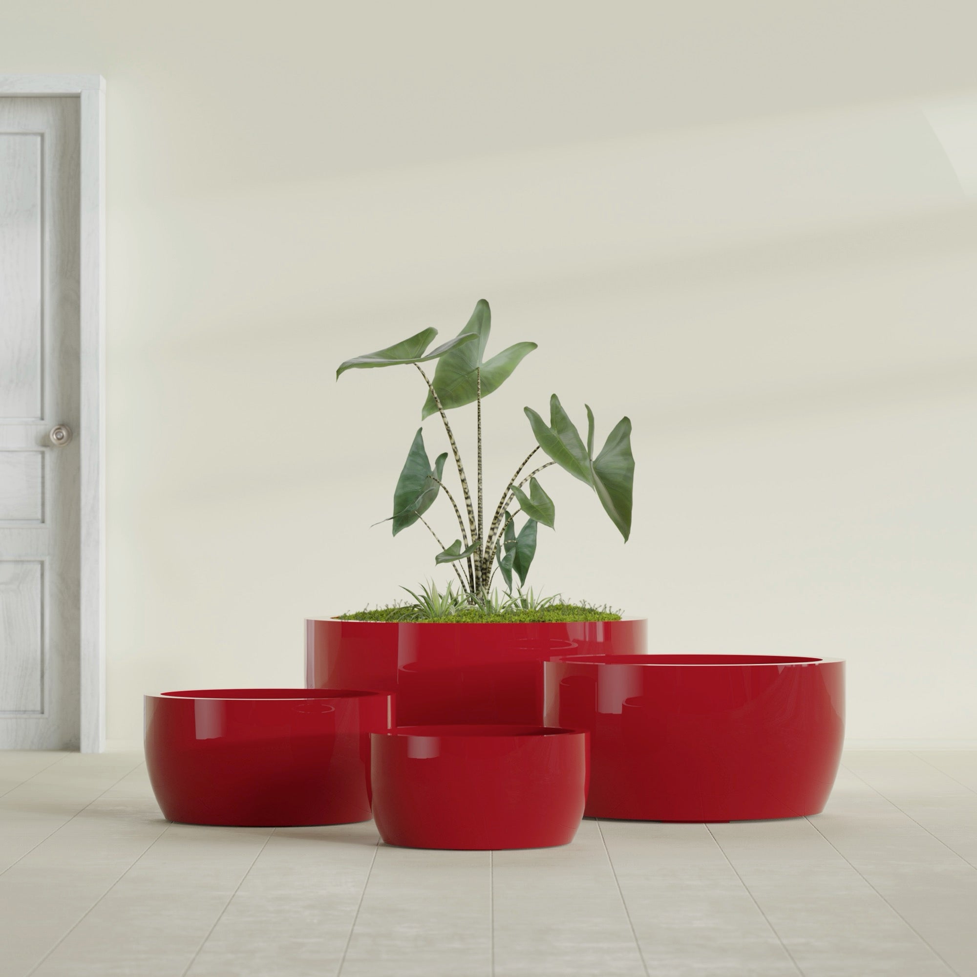 Casablanca Medium Round Low Bowl Fiberglass Planter - 20 in x 20 in x 10 in - Gloss Red - Gloss Red,20 in x 20 in x 10 in