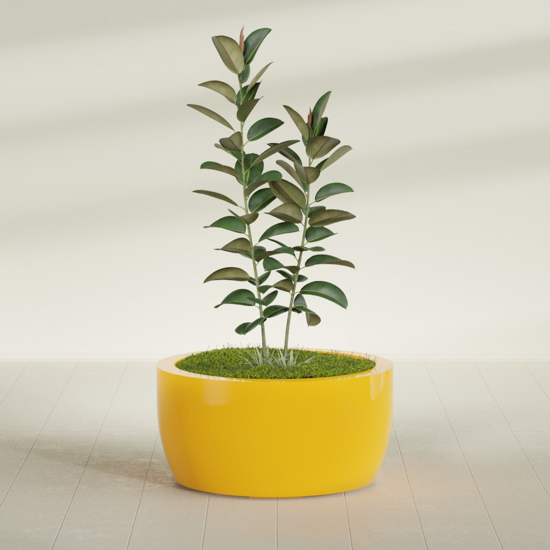Casablanca Large Round Low Bowl Fiberglass Planter - 36 in x 36 in x 18 in - Gloss Saffron - Gloss Saffron,36 in x 36 in x 18 in