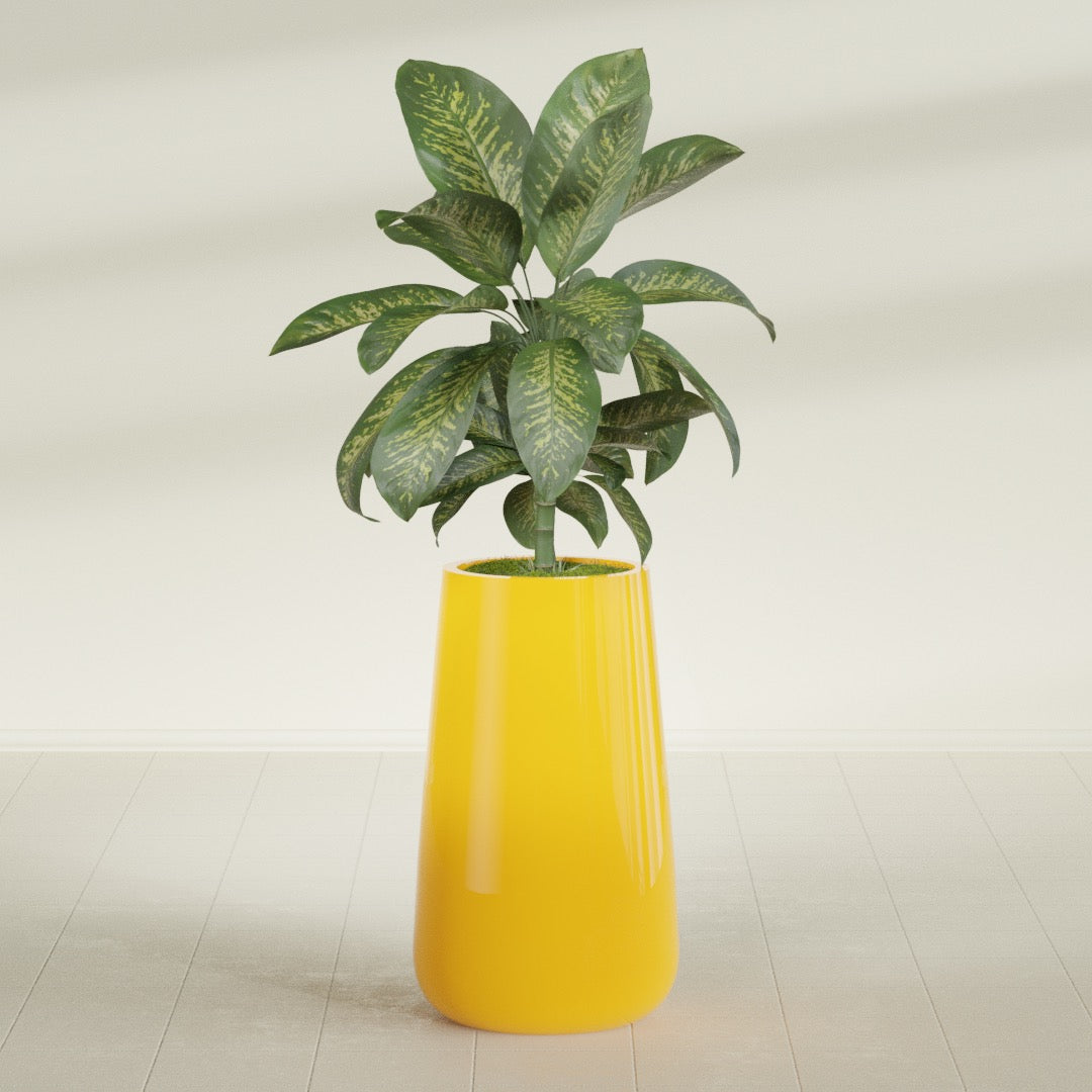 Saigon Extra Large Tapered Round Planter - 19 in x 24 in x 42 in - Gloss Saffron - Gloss Saffron,19.2 in x 24.2 in x 42 in