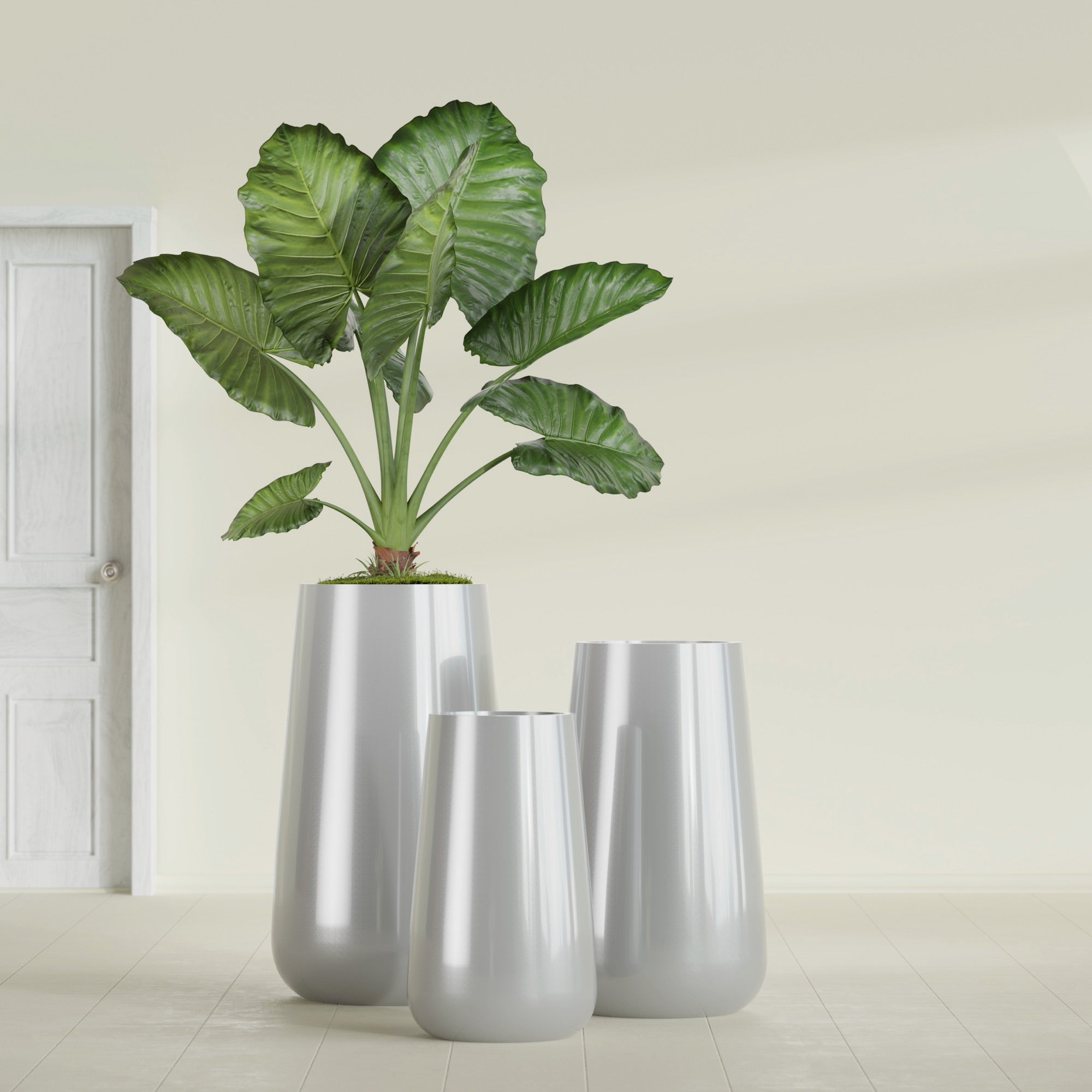 Saigon Large Tapered Round Planter - 14 in x 14 in x 30 in - Metallic Silver - Metallic Silver,13.7 in x 13.7 in 30 in