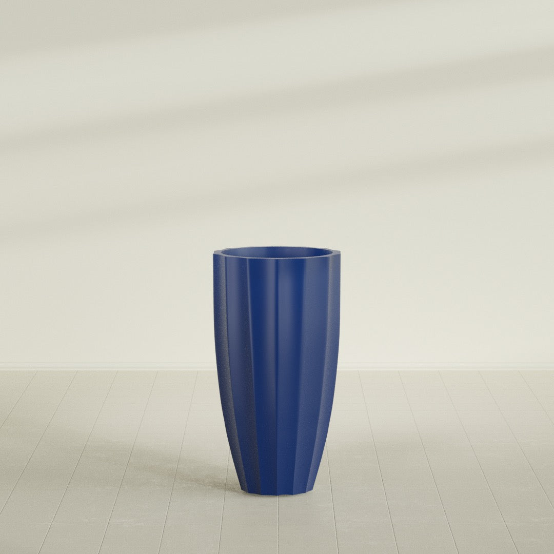 San Jose Large Tall Round Fluted Fiberglass Planter - 22 in x 22 in x 40 in - Matte Cobalt Blue - Matte Cobalt Blue,22 in x 22 in x 40 in