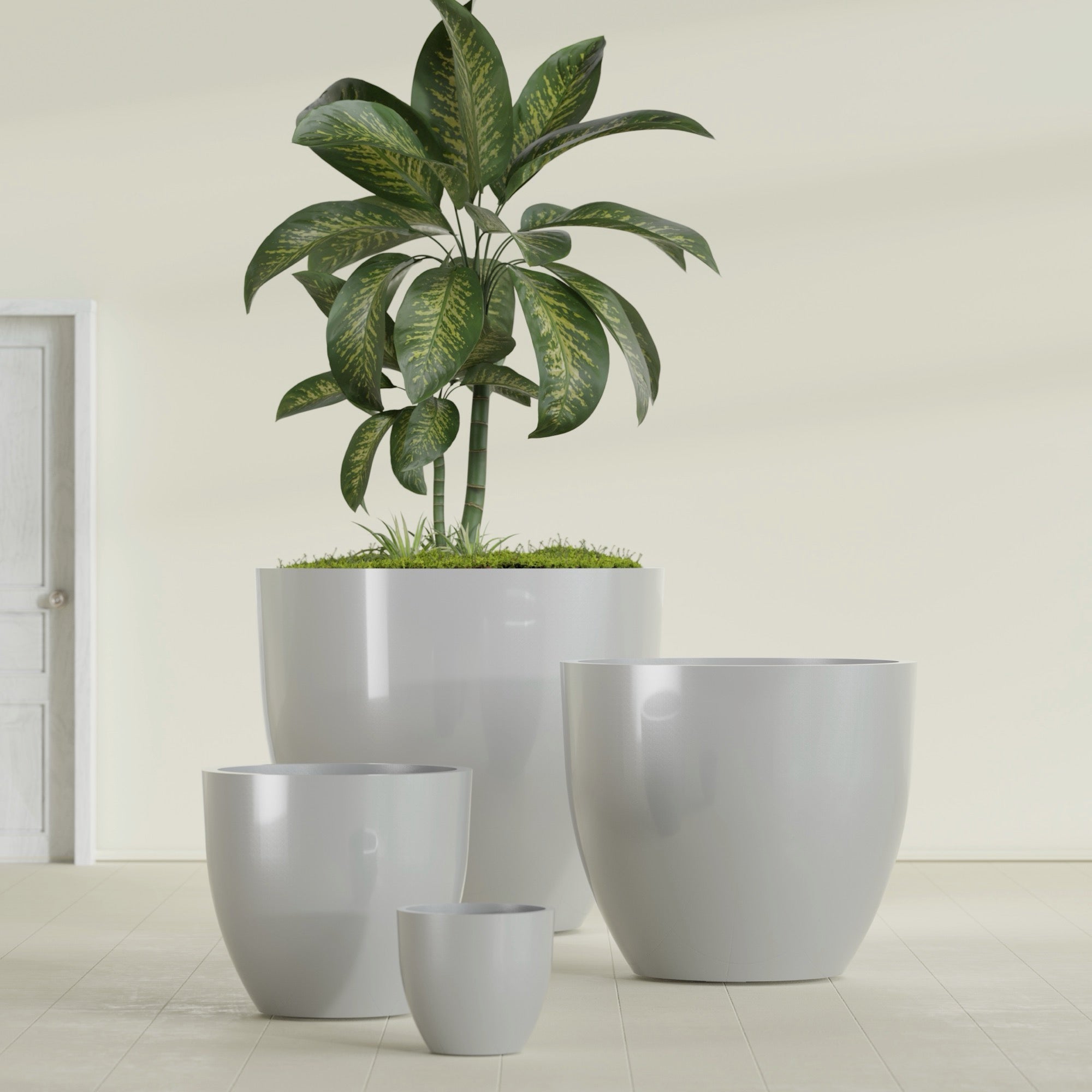 Wannsee Extra Large Round Fiberglass Planter - 50 in x 50 in x 44 in - Metallic Silver - Metallic Silver,50 in x 50 in x 44 in