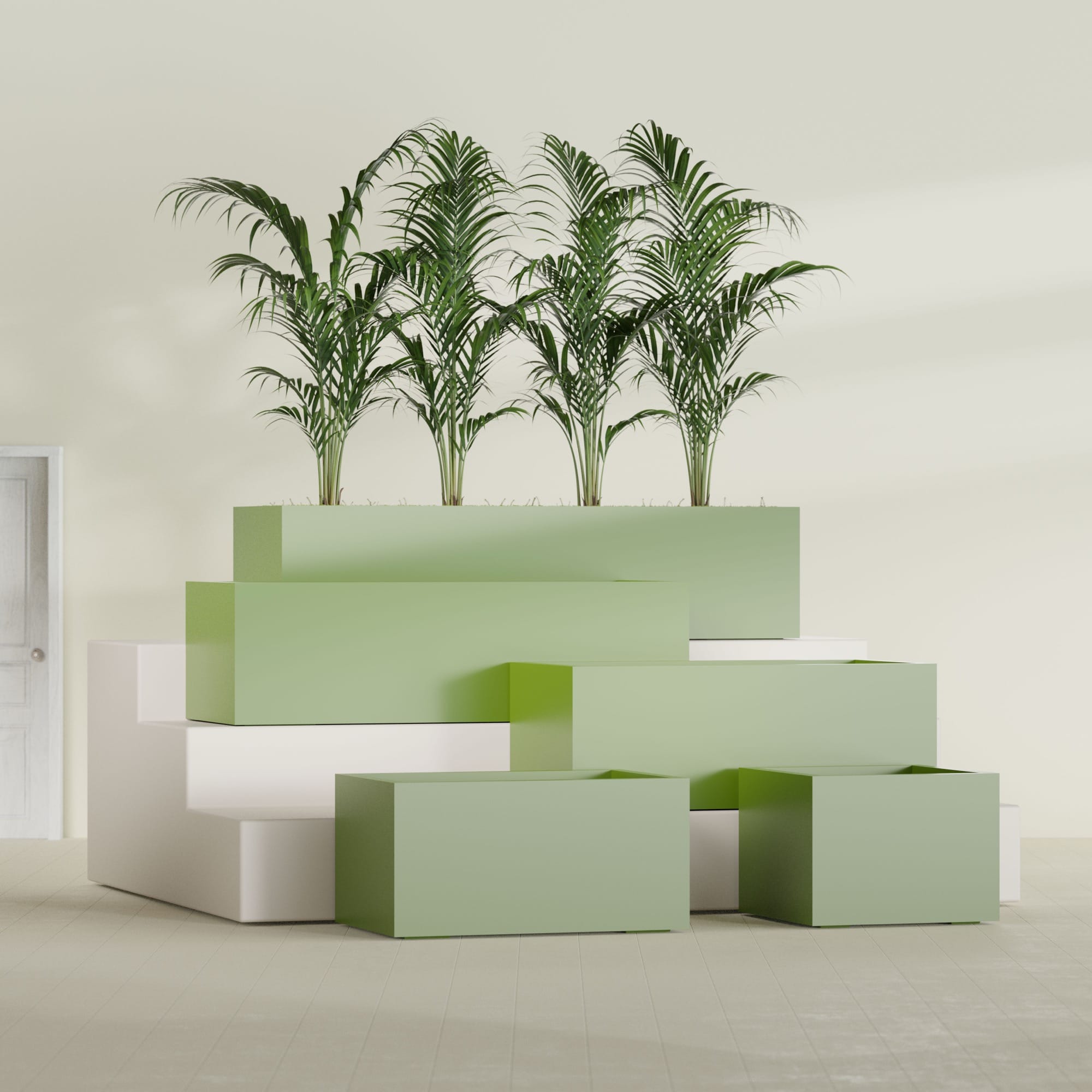 Torino Medium Wide Rectangle Fiberglass Planter - 24 in x 24 in x 18 in - Satin Green - Satin Green,24 in x 24 in x 18 in