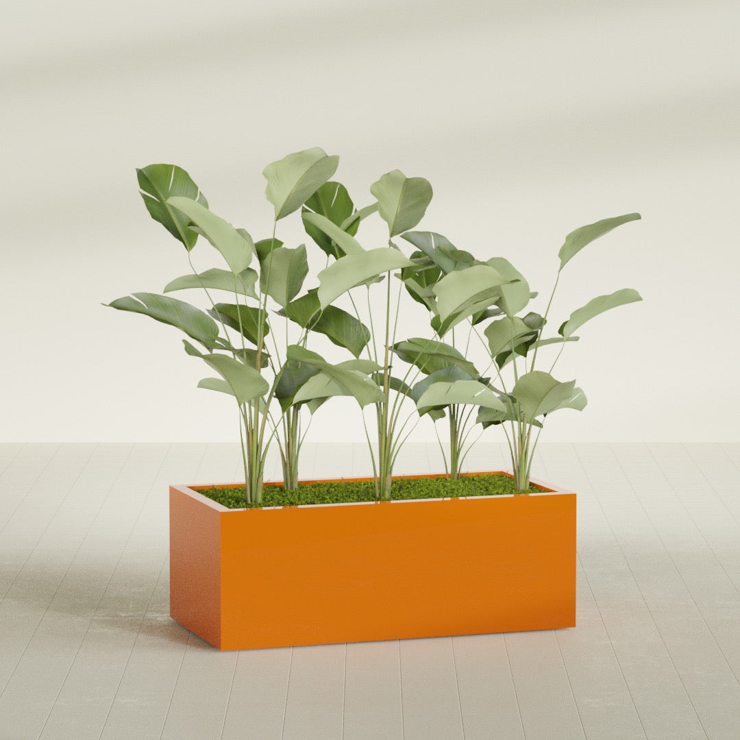 Torino Extra Large Wide Rectangle Fiberglass Planter - 48 in x 24 in x 18 in - Gloss Tangerine - Gloss Tangerine,48 in x 24 in x 18 in