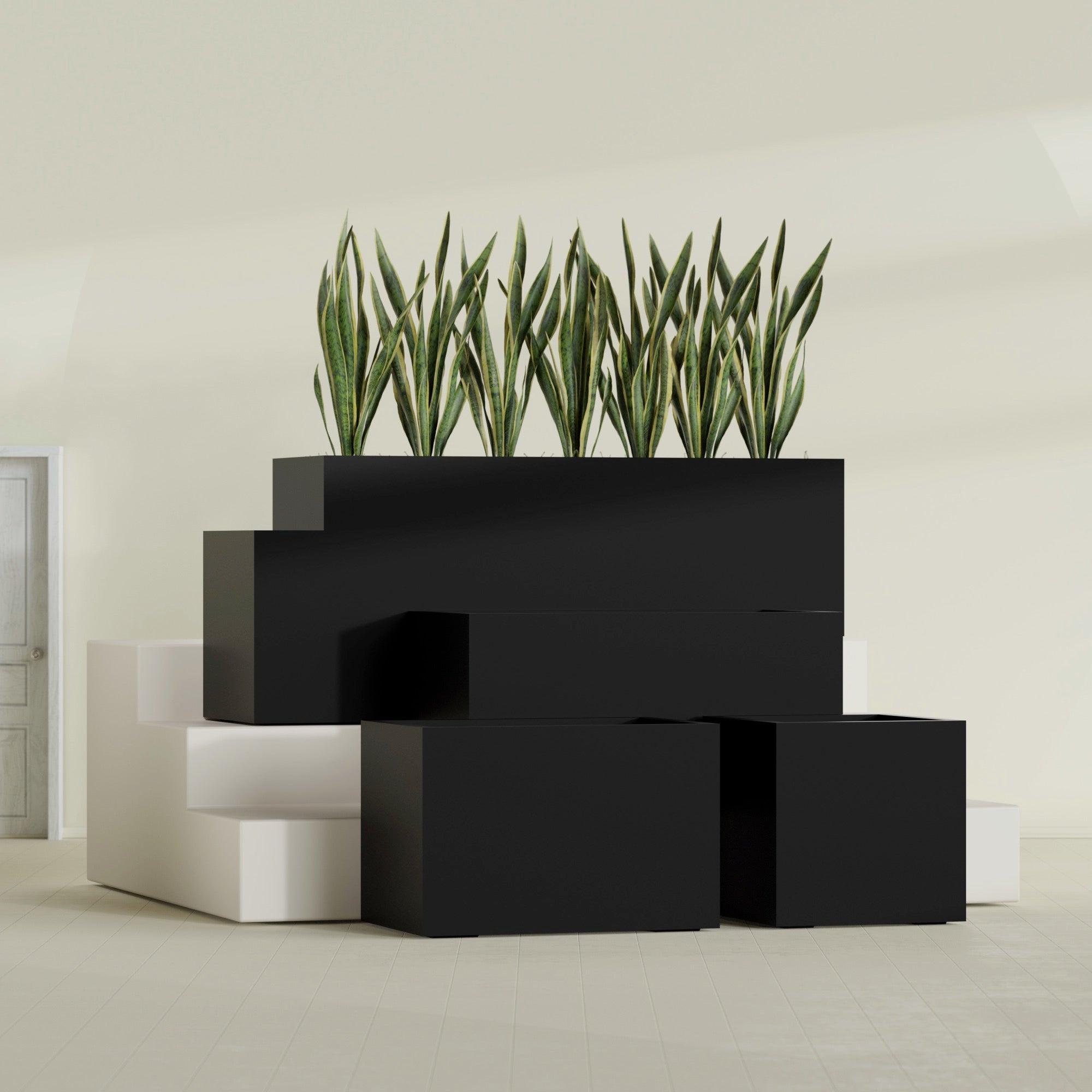 Granada Large Rectangle Fiberglass Planter - 36 in x 24 in x 24 in - Matte Black - Matte Black,36 in x 24 in x 24 in