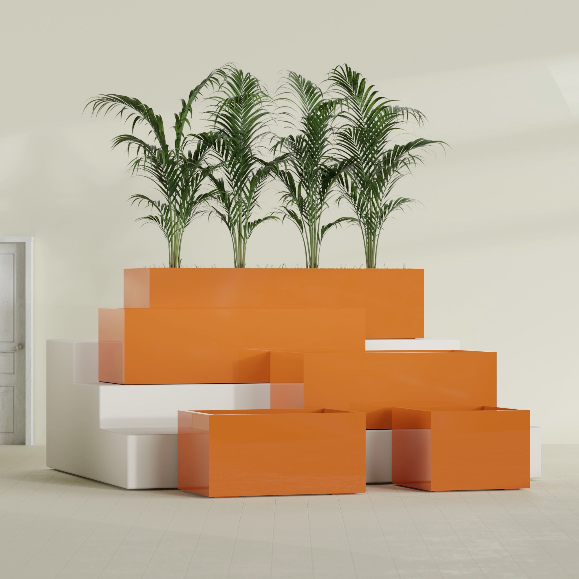 Torino Extra Large Wide Rectangle Fiberglass Planter - 60 in x 24 in x 18 in - Gloss Tangerine - Gloss Tangerine,60 in x 24 in x 18 in