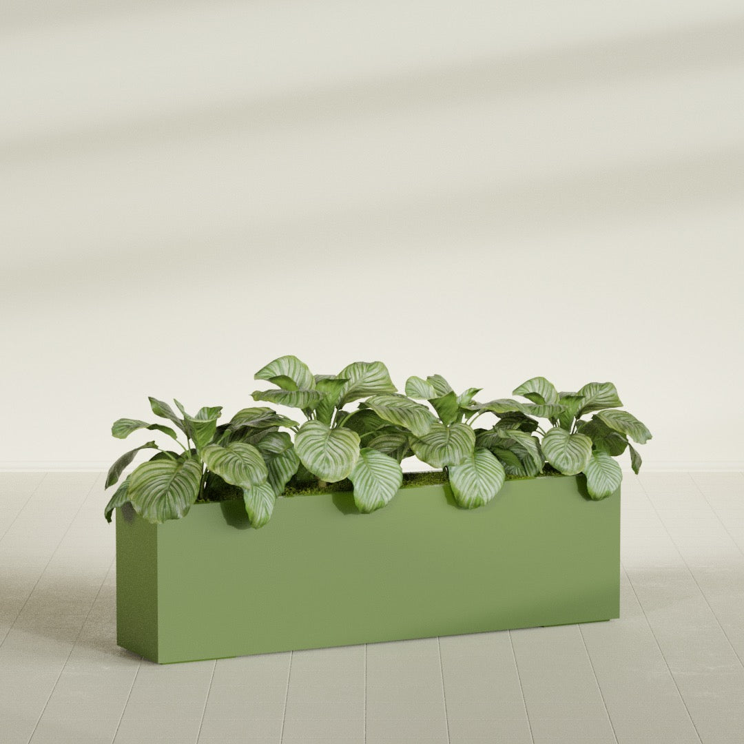 Miami Extra Large Narrow Rectangle Fiberglass Planter - 60 in x 12 in x 18 in - Satin Green - Satin Green,60 in x 12 in x 18 in