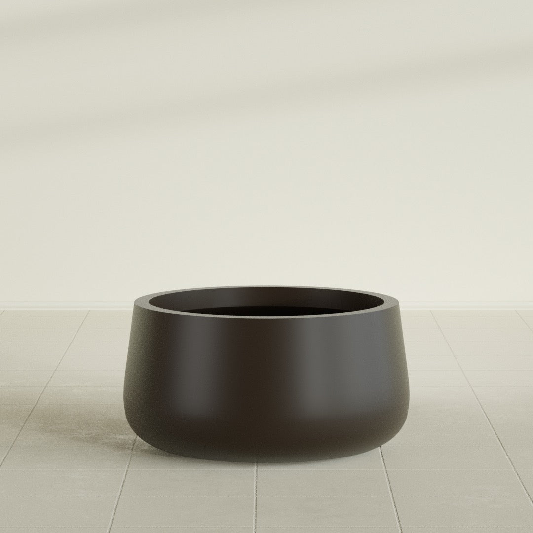 Short Hayden Medium Round Fiberglass Planter - 20 in x 20 in x 10 in - Matte Brown - Matte Brown,20 in x 20 in x 10 in