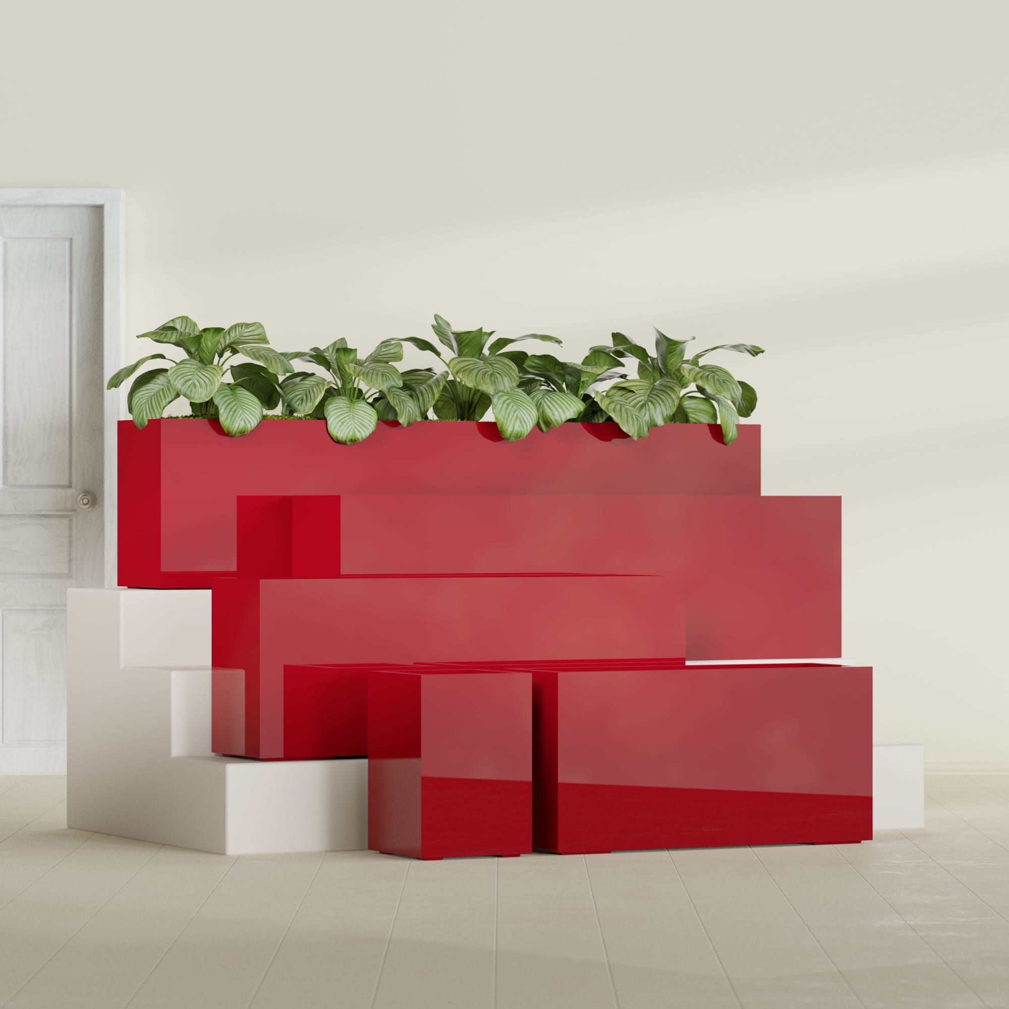 Miami Large Narrow Rectangle Fiberglass Planter - 36 in x 12 in x 18 in - Gloss Red - Gloss Red,36 in x 12 in x 18 in