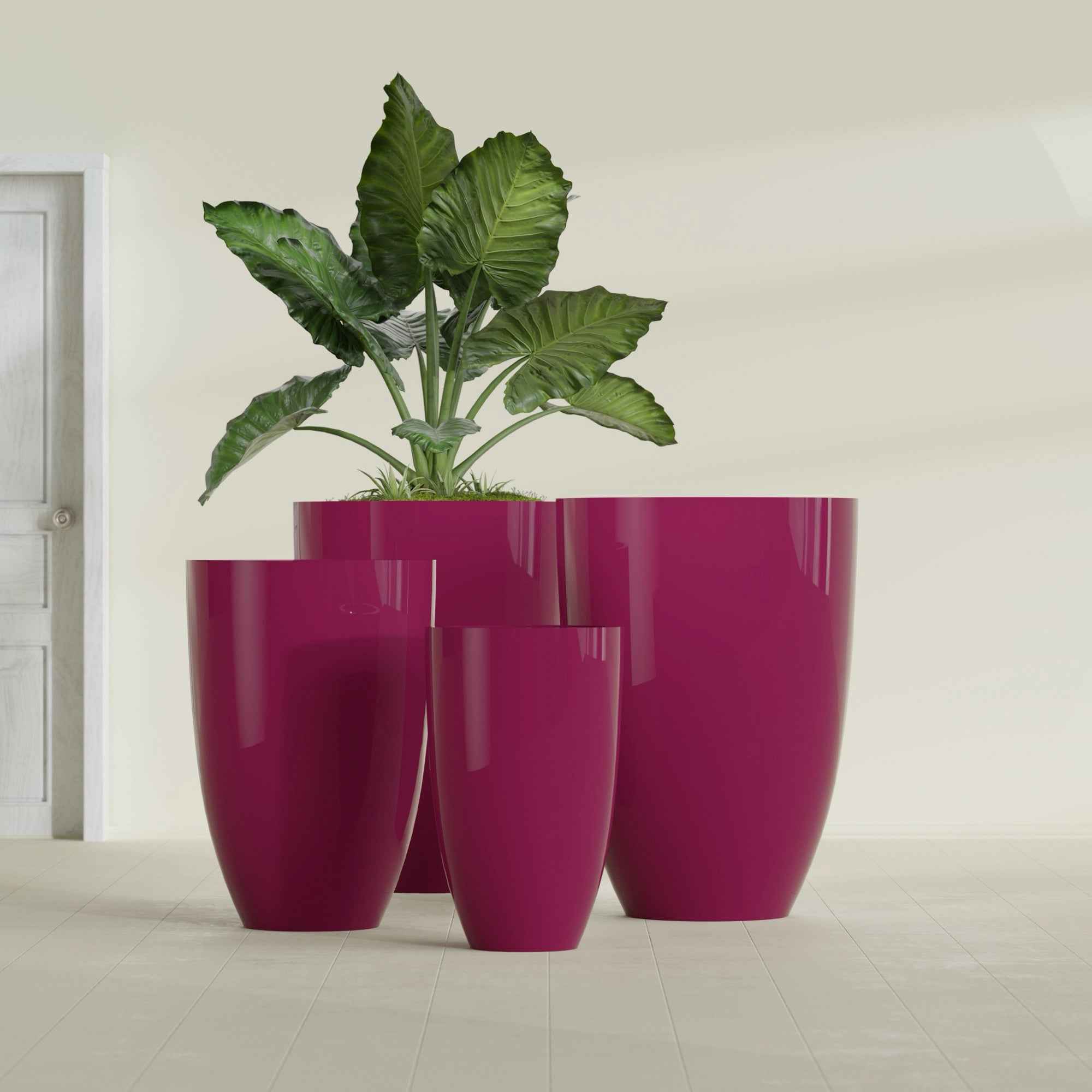 Brannan Large Round Fiberglass Planter - 30 in x 30 in x 41 in - Gloss Eggplant - Gloss Eggplant,30 in x 30 in x 41 in