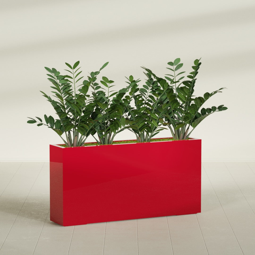 Milano Extra Large Narrow Rectangle Fiberglass Planter - 48 in x 10 in x 24 in - Gloss Red - Gloss Red,48 in x 10 in x 24 in