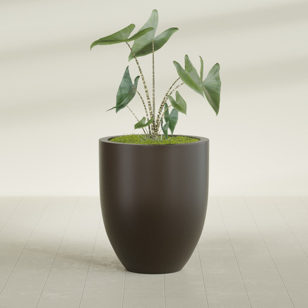 Valencia Large Round Fiberglass Planter - 27 in x 27 in x 31 in - Matte Brown - Matte Brown,27 in x 27 in x 31 in