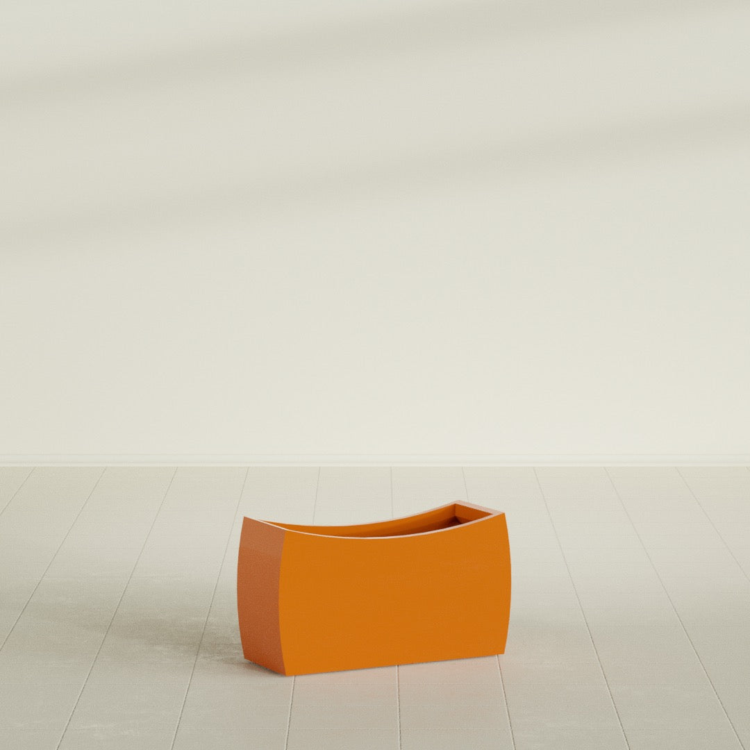 Seoul Large Curved Abstract Fiberglass Planter - 32 in x 12 in x 18 in - Gloss Tangerine - Gloss Tangerine,32 in x 12 in x 18 in