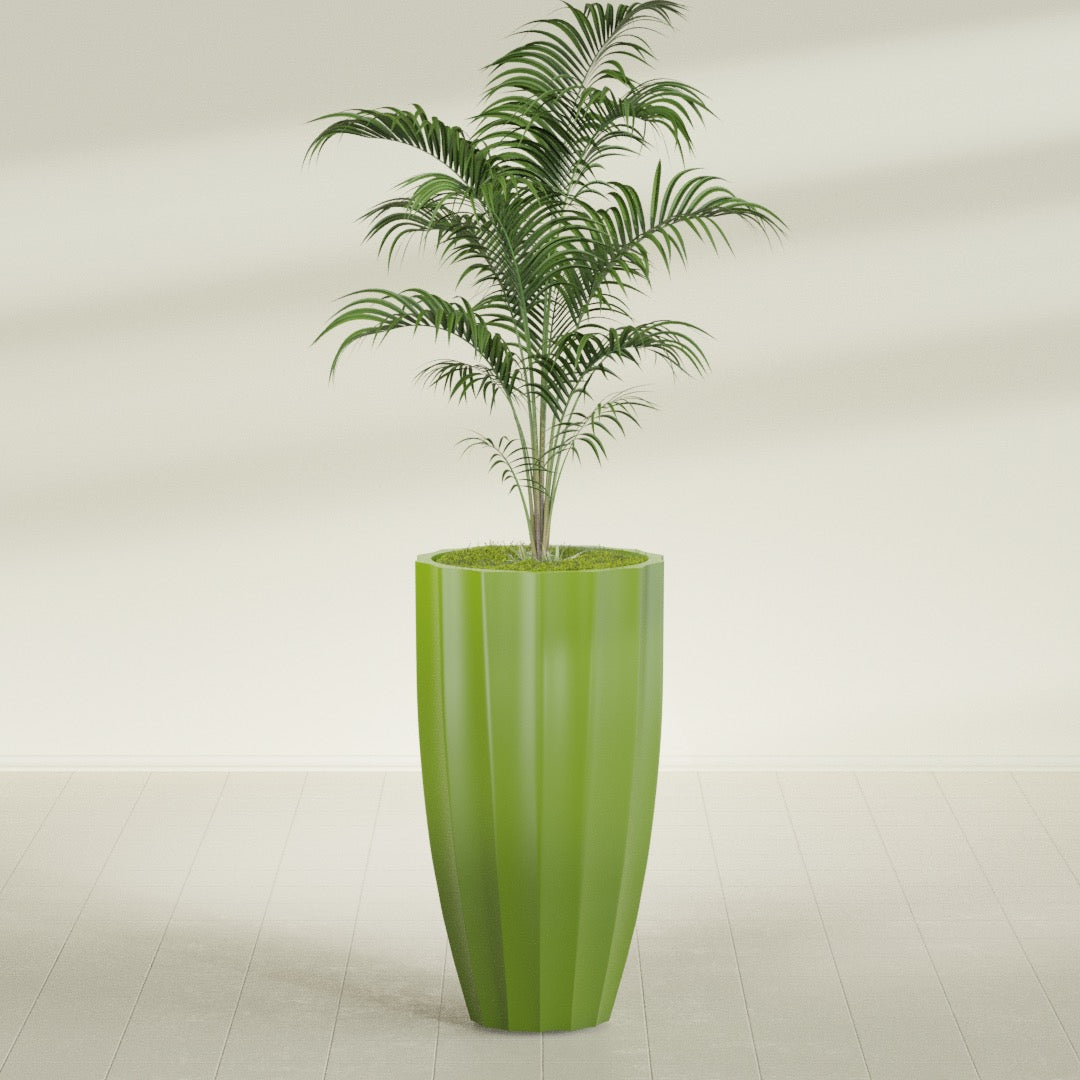 San Jose Large Tall Round Fluted Fiberglass Planter - 22 in x 22 in x 40 in - Satin Green - Satin Green,22 in x 22 in x 40 in