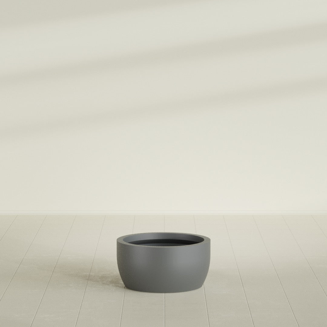 Casablanca Medium Round Low Bowl Fiberglass Planter - 24 in x 24 in x 12 in - Metallic Gunmetal - Metallic Gunmetal,24 in x 24 in x 12 in