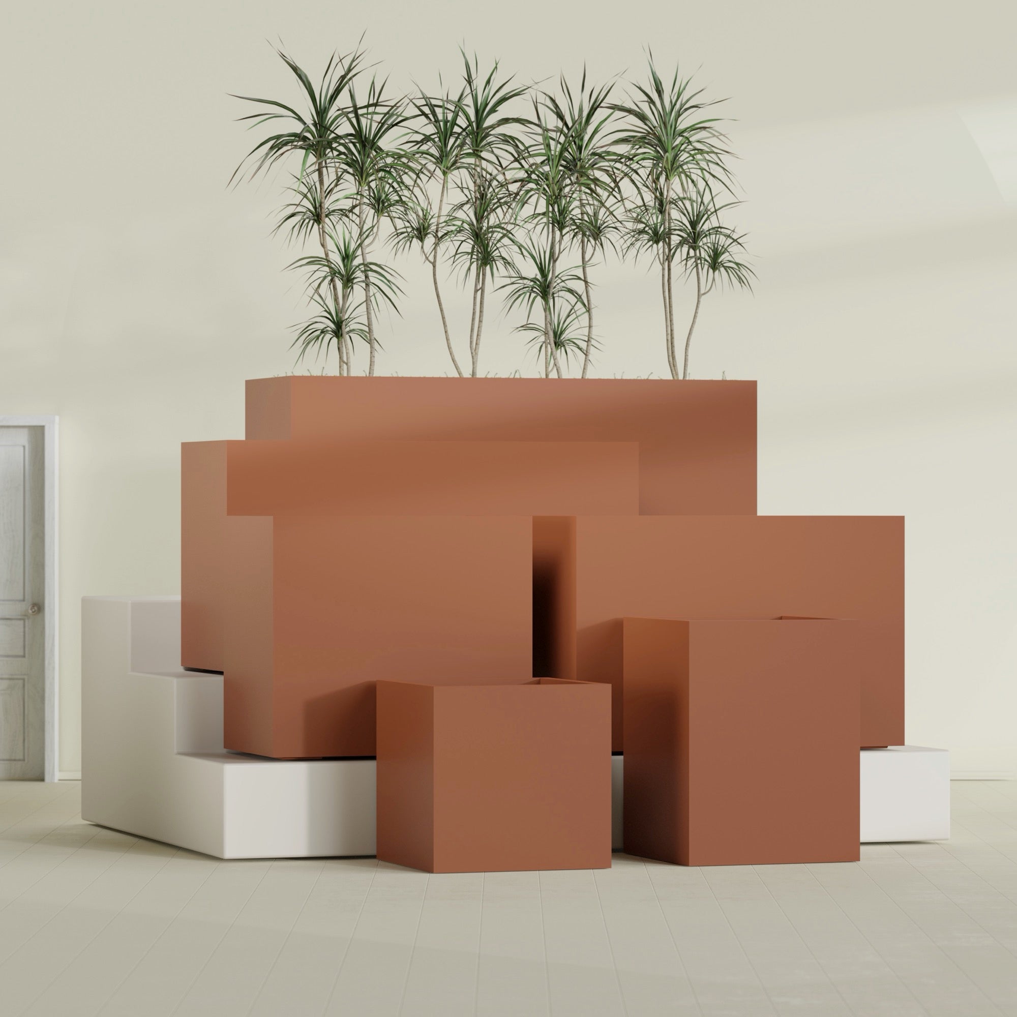 Brisbane Large Rectangle Fiberglass Planter - 24 in x 24 in x 32 in - Matte Terracotta - Matte Terracotta,24 in x 24 in x 32 in