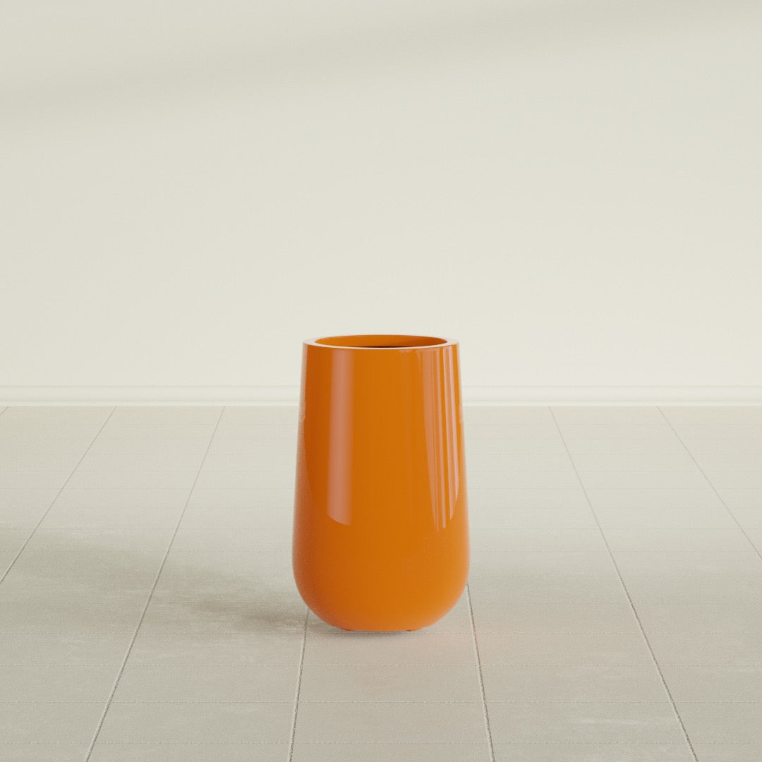 Tall Hayden Medium Round Fiberglass Planter - 18 in x 18 in x 29 in - Gloss Tangerine - Gloss Tangerine,18 in x 18 in x 29 in