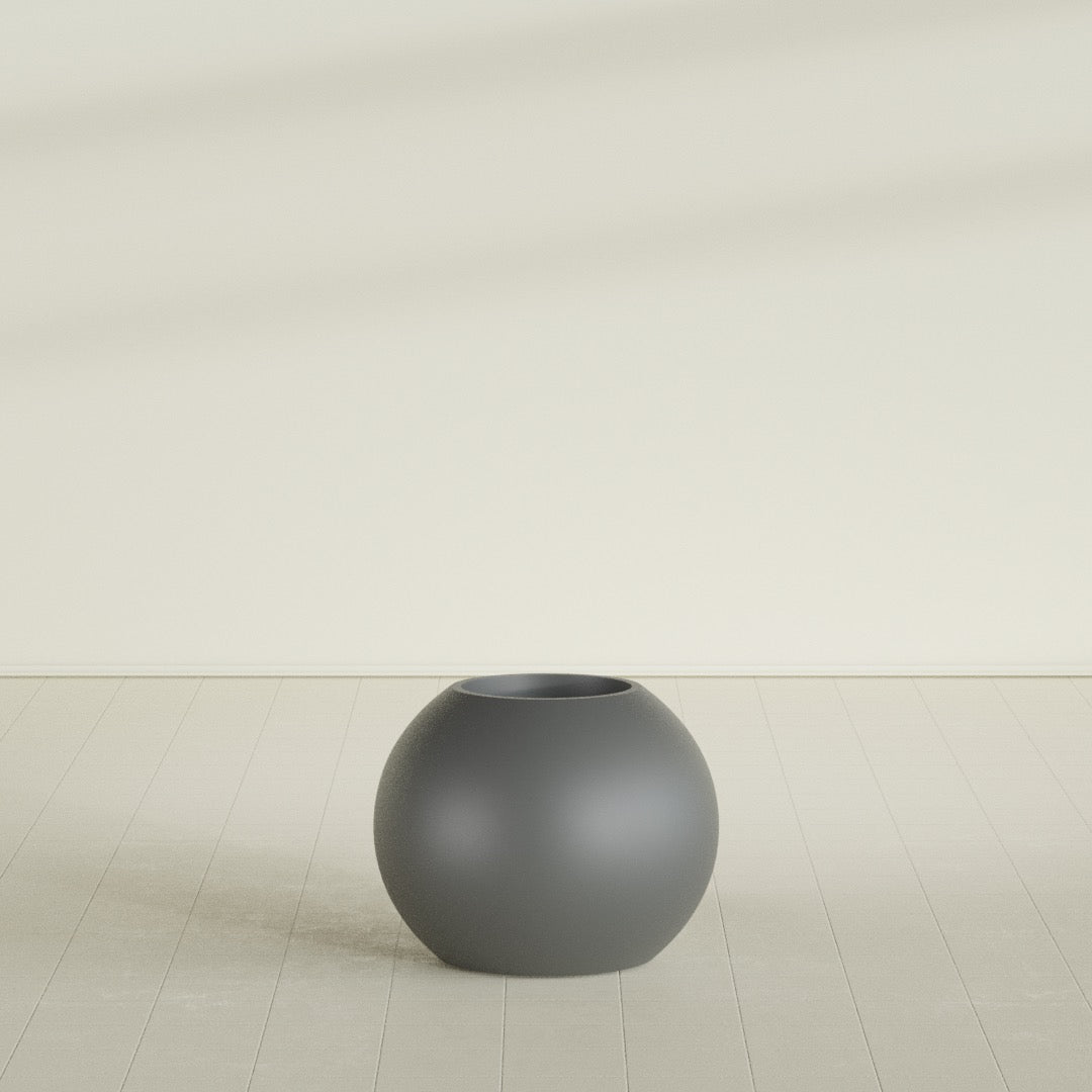 Globe Medium Sphere Fiberglass Planter - 24 in x 24 in x 19 in - Metallic Gunmetal - Metallic Gunmetal,24 in x 24 in x 20 in
