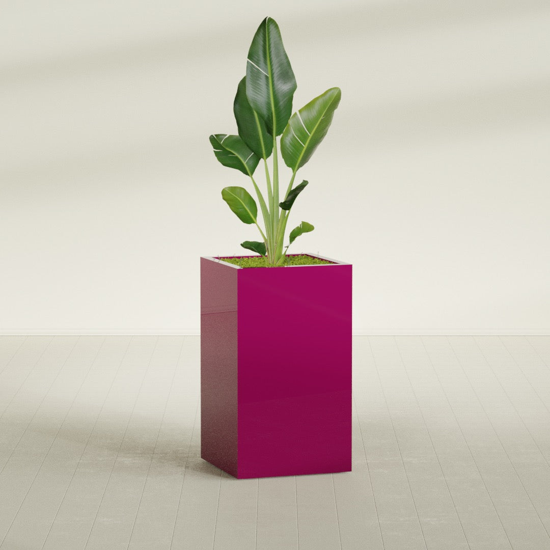 Darwin Large Tall Rectangle Fiberglass Planter - 24 in x 24 in x 42 in - Gloss Eggplant - Gloss Eggplant,24 in x 24 in x 42 in