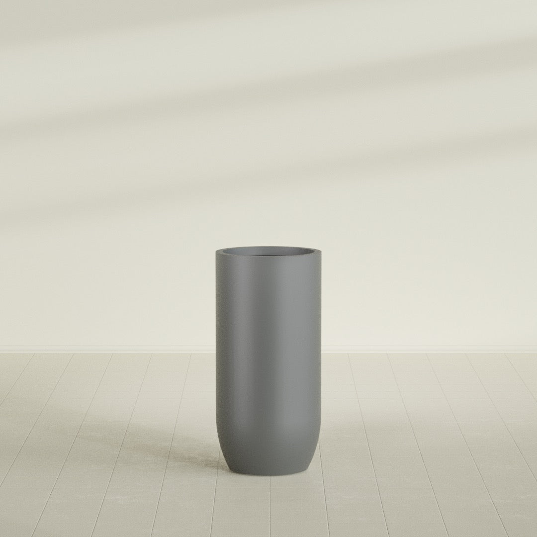 Saint Tropez Extra Large Tall Round Fiberglass Planter - 24 in x 24 in x 50 in - Metallic Gunmetal - Metallic Gunmetal,24 in x 24 in x 50 in