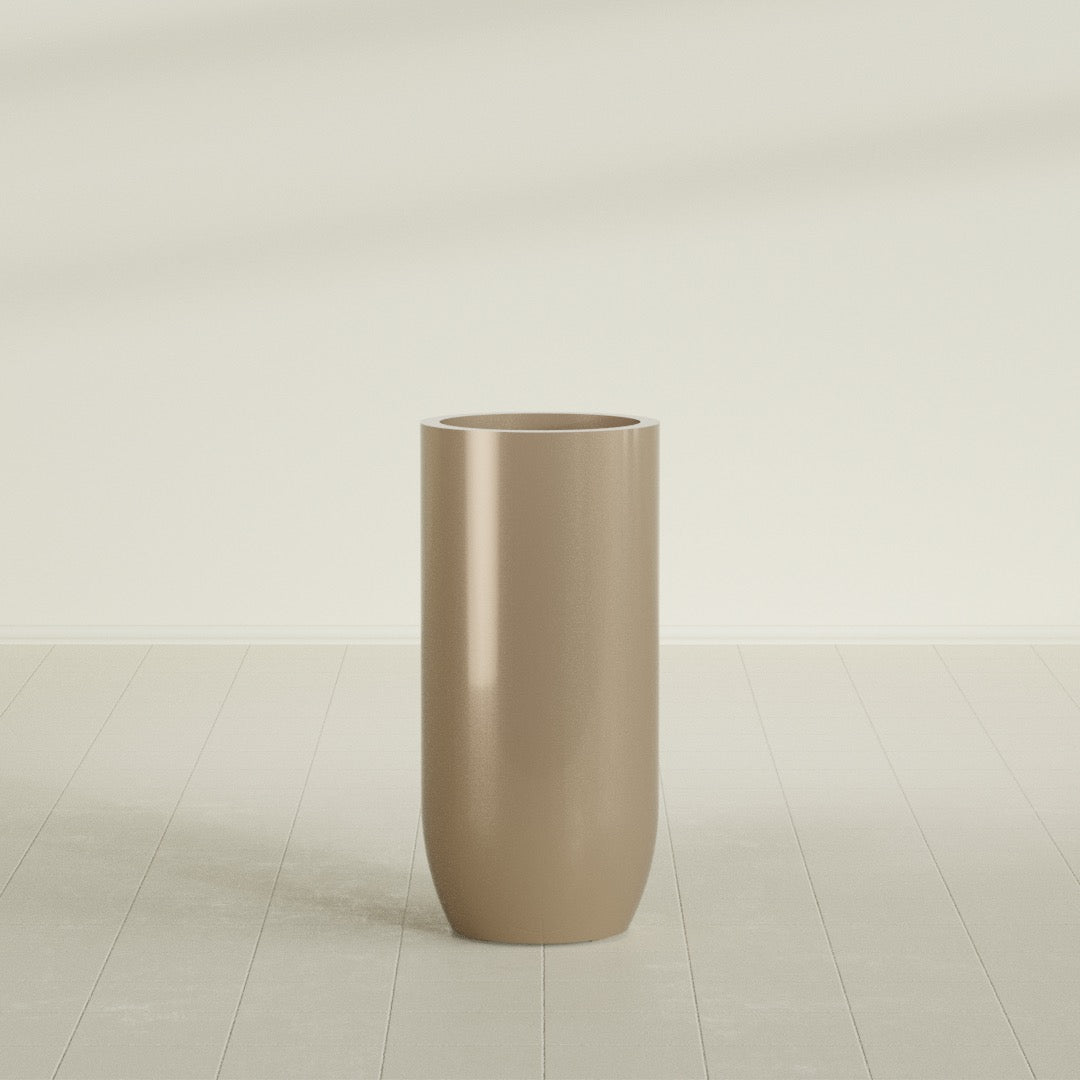 Saint Tropez Large Tall Round Fiberglass Planter - 20 in x 20 in x 43 in - Metallic Gold - Metallic Gold,20 in x 20 in x 43 in