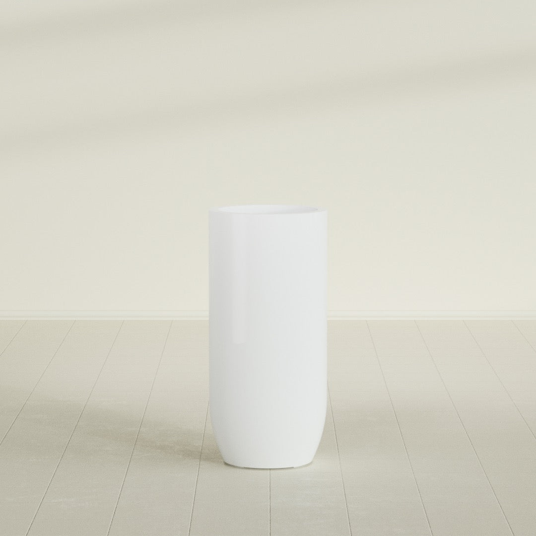 Saint Tropez Large Tall Round Fiberglass Planter - 20 in x 20 in x 43 in - Matte White - Matte White,20 in x 20 in x 43 in