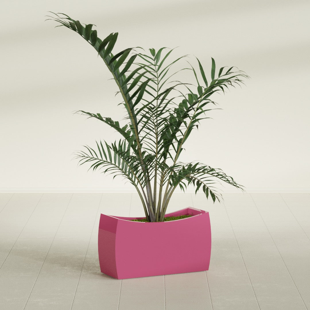 Seoul Large Curved Abstract Fiberglass Planter - 32 in x 12 in x 18 in - Gloss Pink Violet - Gloss Pink Violet,32 in x 12 in x 18 in
