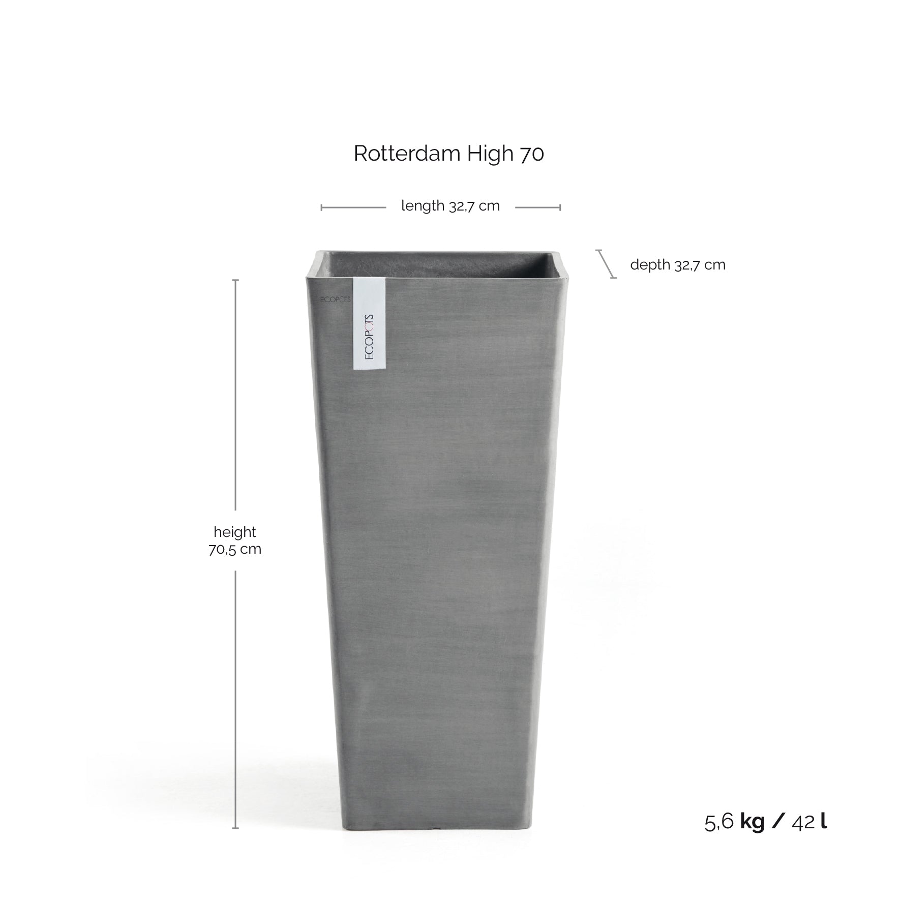 Rotterdam Medium Tall Square Planter - 12.6 in x 12.6 in x 27.5 in - Grey - Grey,12.5 in x 12.5 in x 27.5 in,Planter Only