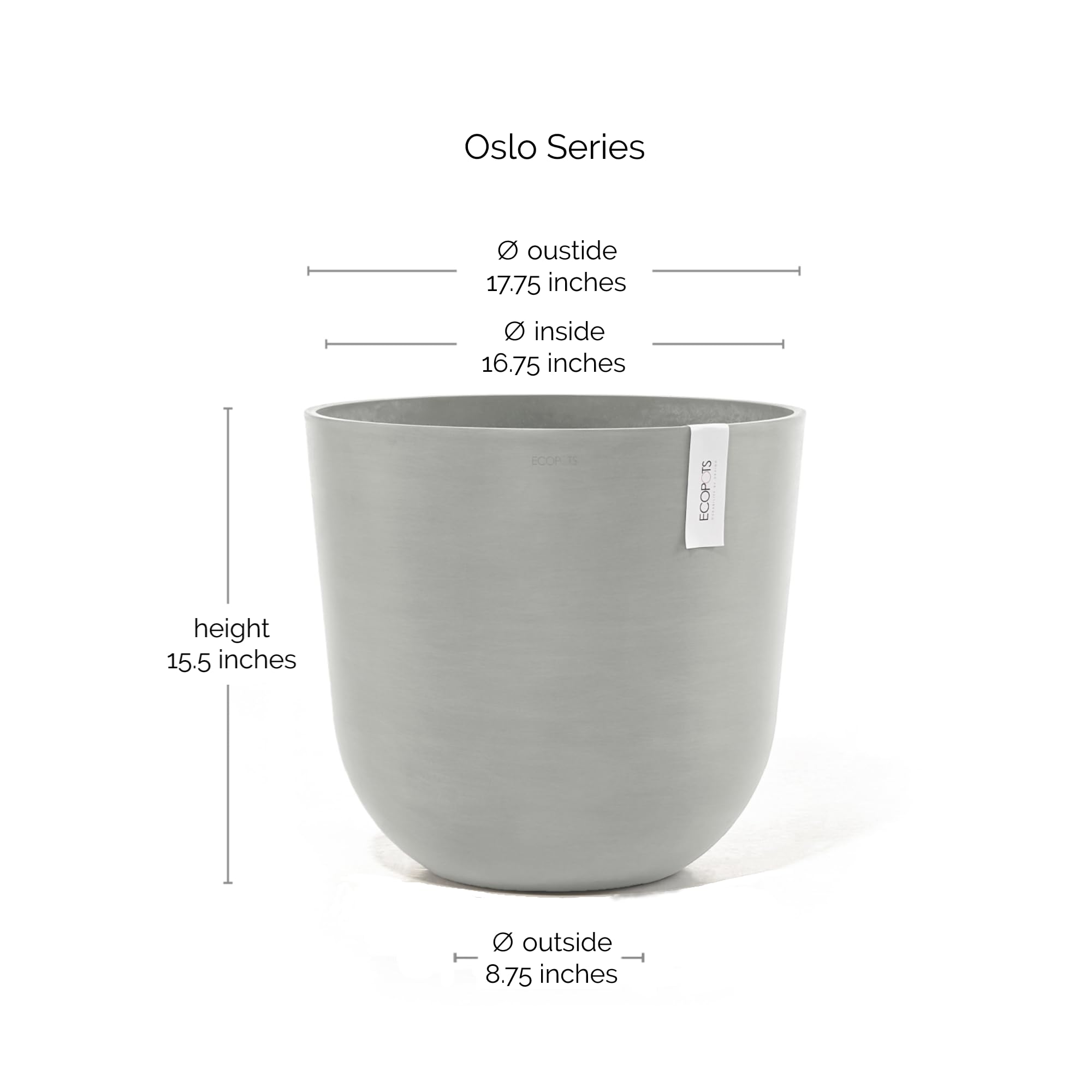 Oslo Small Round Planter - 17.8 in x 17.8 in x 15.5 in - White Grey - White Grey,17.75 in x 17.75 in x 15.5 in,Planter Only