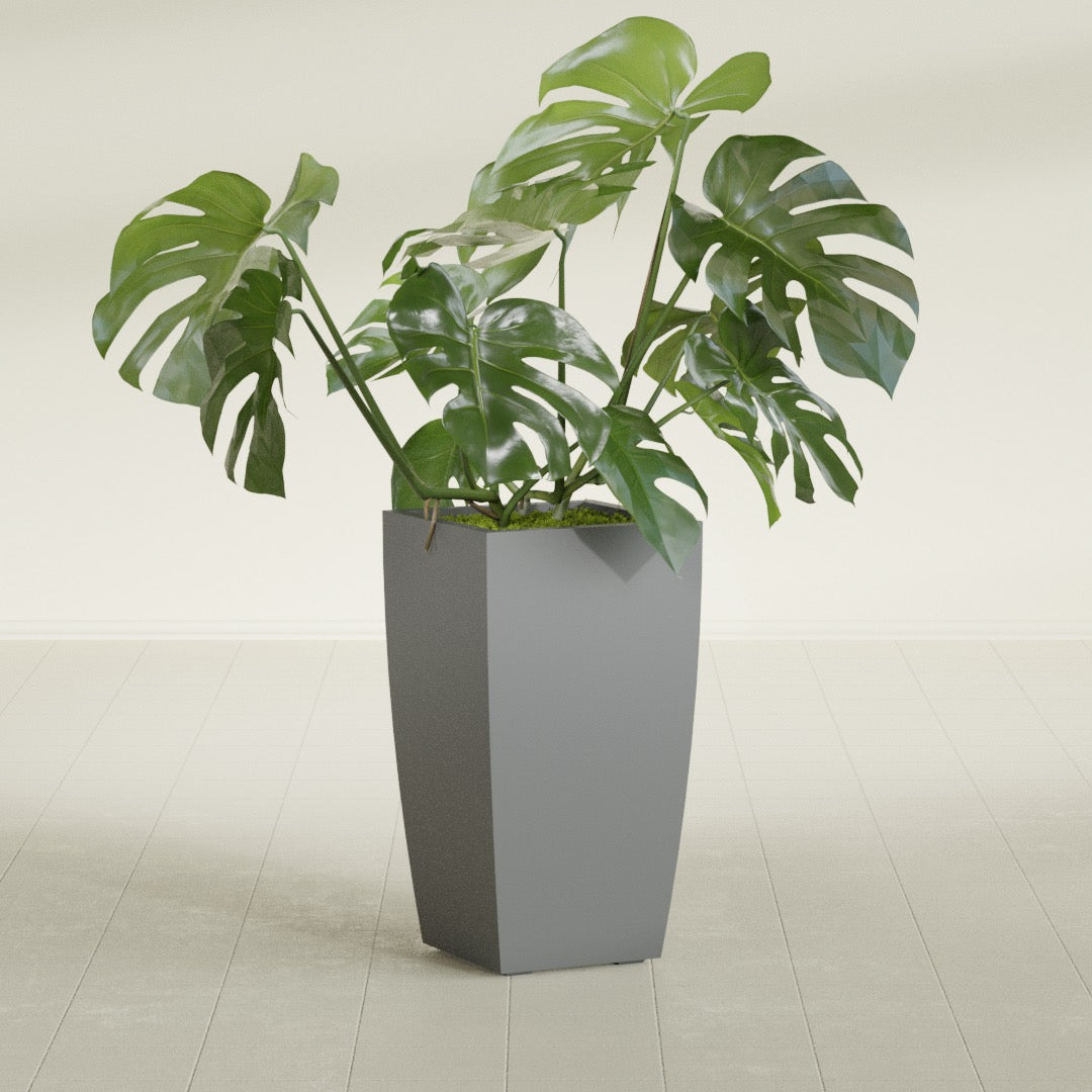 Toulan Large Tall Tapered Square Fiberglass Planter - 16 in x 16 in x 30 in - Metallic Gunmetal - Metallic Gunmetal,16 in x 16 in x 30 in