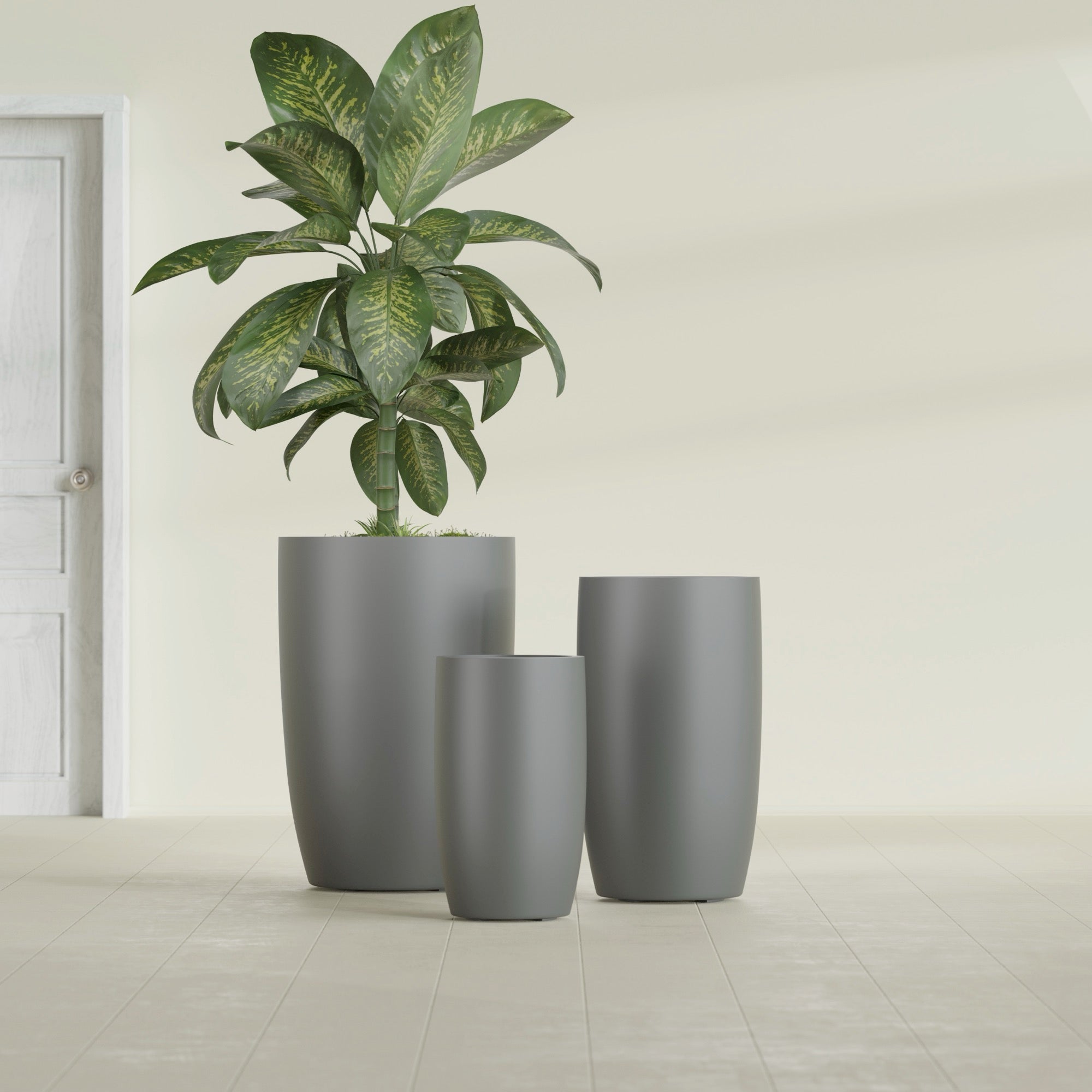 Lisbon Medium Round Fiberglass Planter - 14 in x 14 in x 25 in - Metallic Gunmetal - Metallic Gunmetal,14 in x 14 in x 25 in