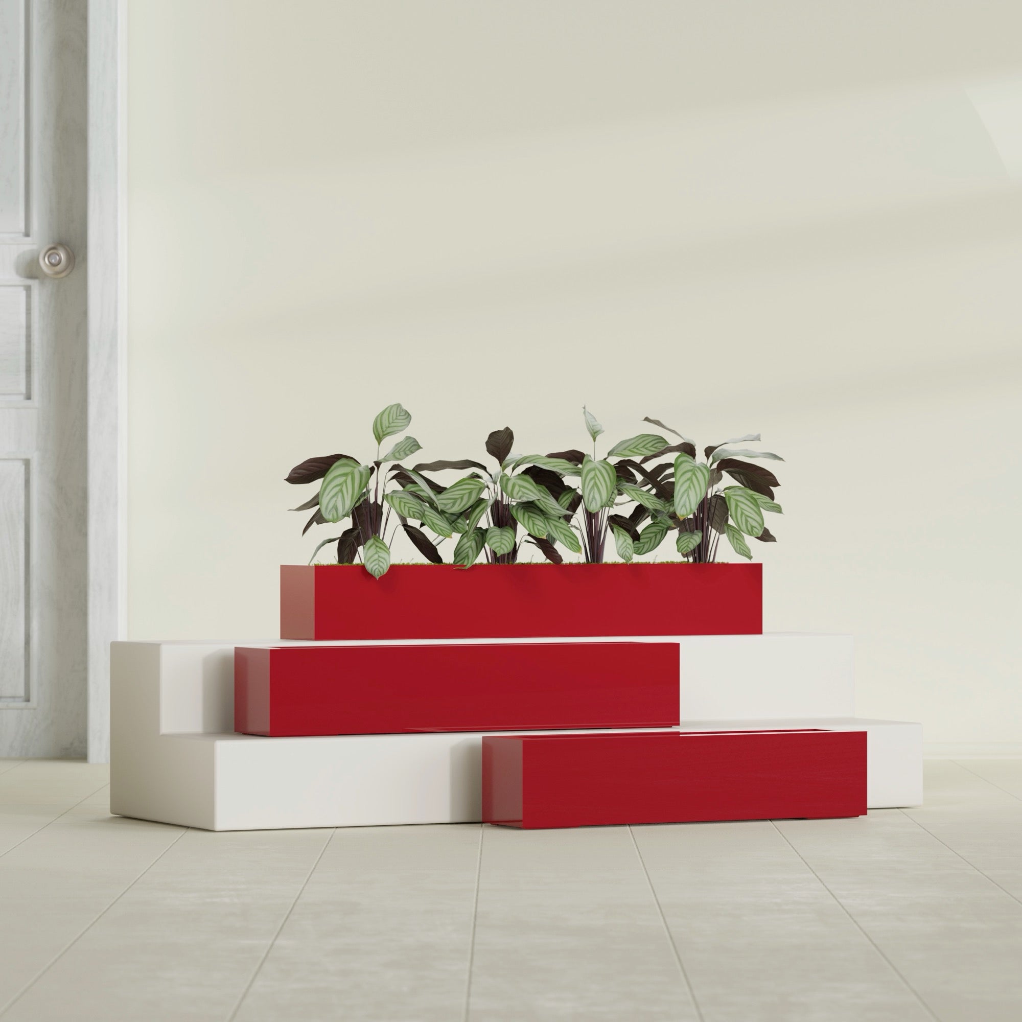 Salon Large Tall Rectangle Fiberglass Planter - 36 in x 8 in x 8 in - Gloss Red - Gloss Red,36 in x 8 in x 8 in