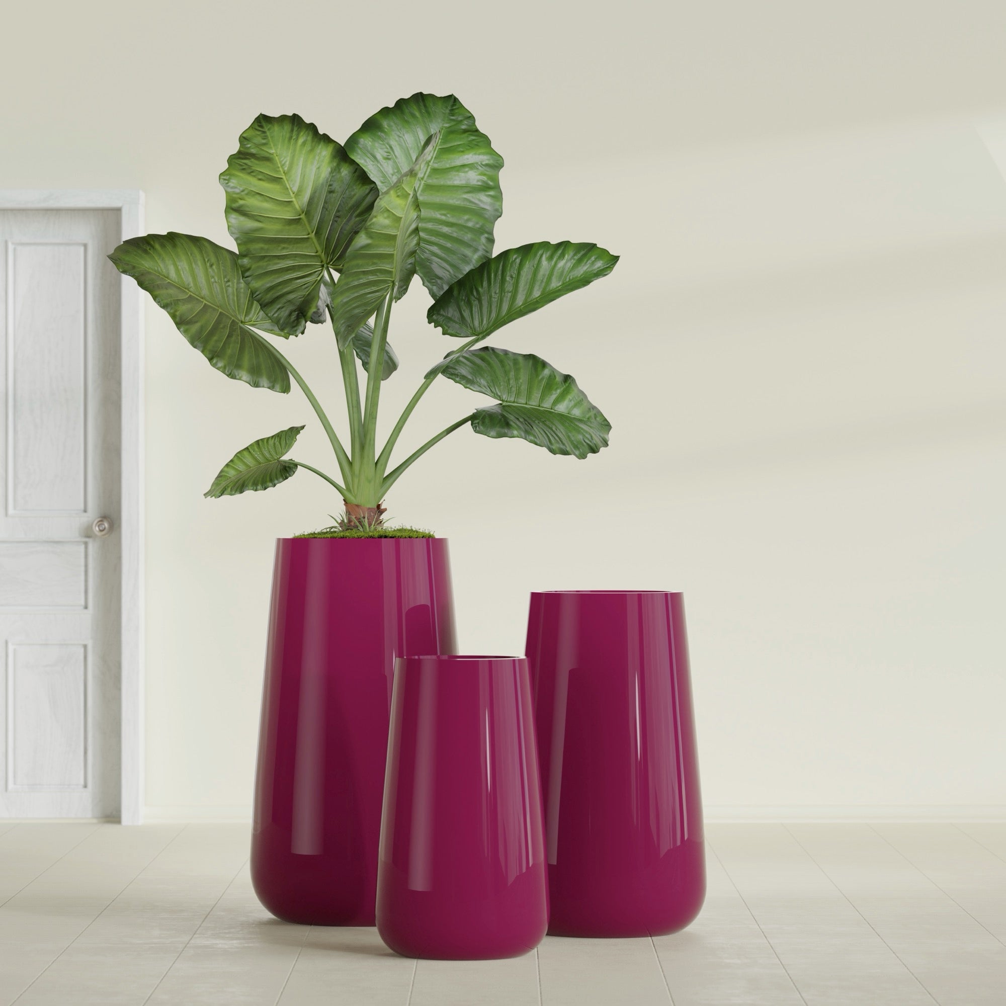 Saigon Large Tapered Round Planter - 14 in x 14 in x 30 in - Gloss Eggplant - Gloss Eggplant,13.7 in x 13.7 in 30 in
