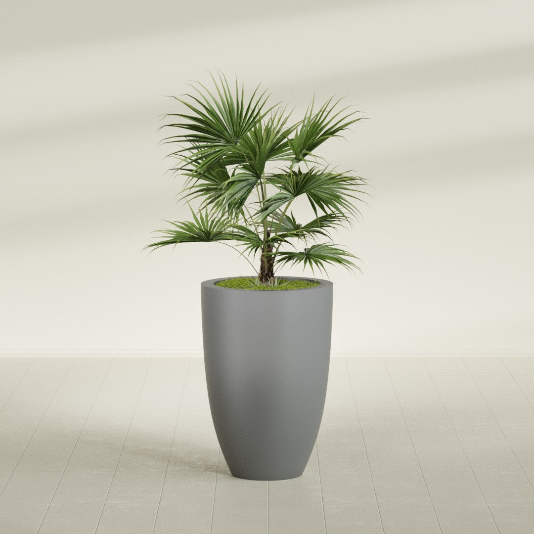 Brannan Large Round Fiberglass Planter - 24 in x 24 in x 35 in - Metallic Gunmetal - Metallic Gunmetal,24 in x 24 in x 35 in