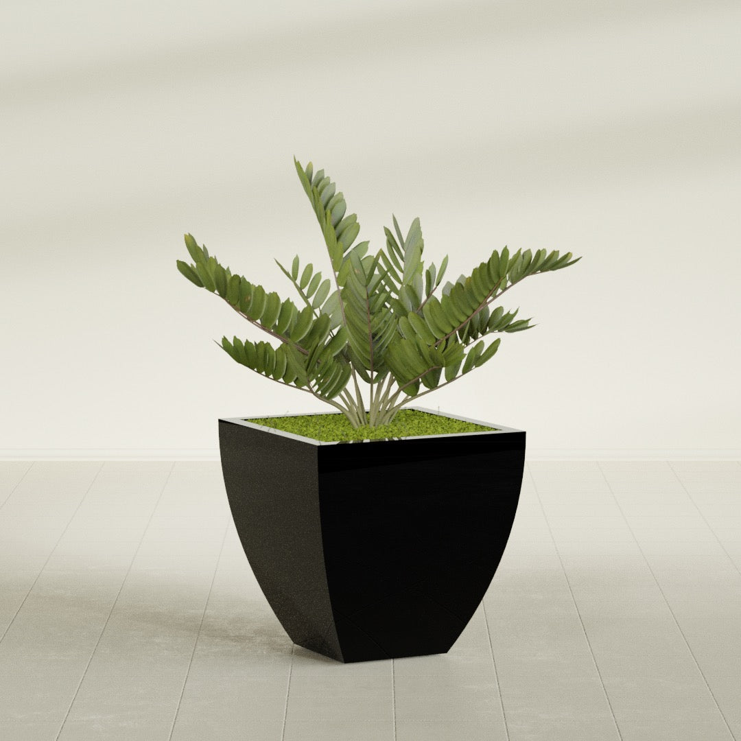 Lima Medium Tapered Square Fiberglass Planter - 24 in x 24 in x 24 in - Gloss Black - Gloss Black,24 in x 24 in x 24 in