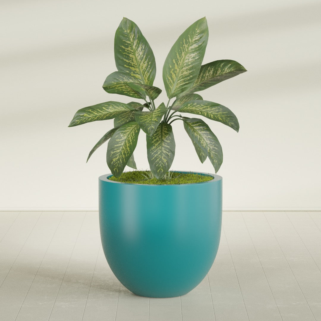 Alzira Large Round Fiberglass Planter - 36 in x 36 in x 34 in - Satin Sea Foam - Satin Sea Foam,36 in x 36 in x 34 in