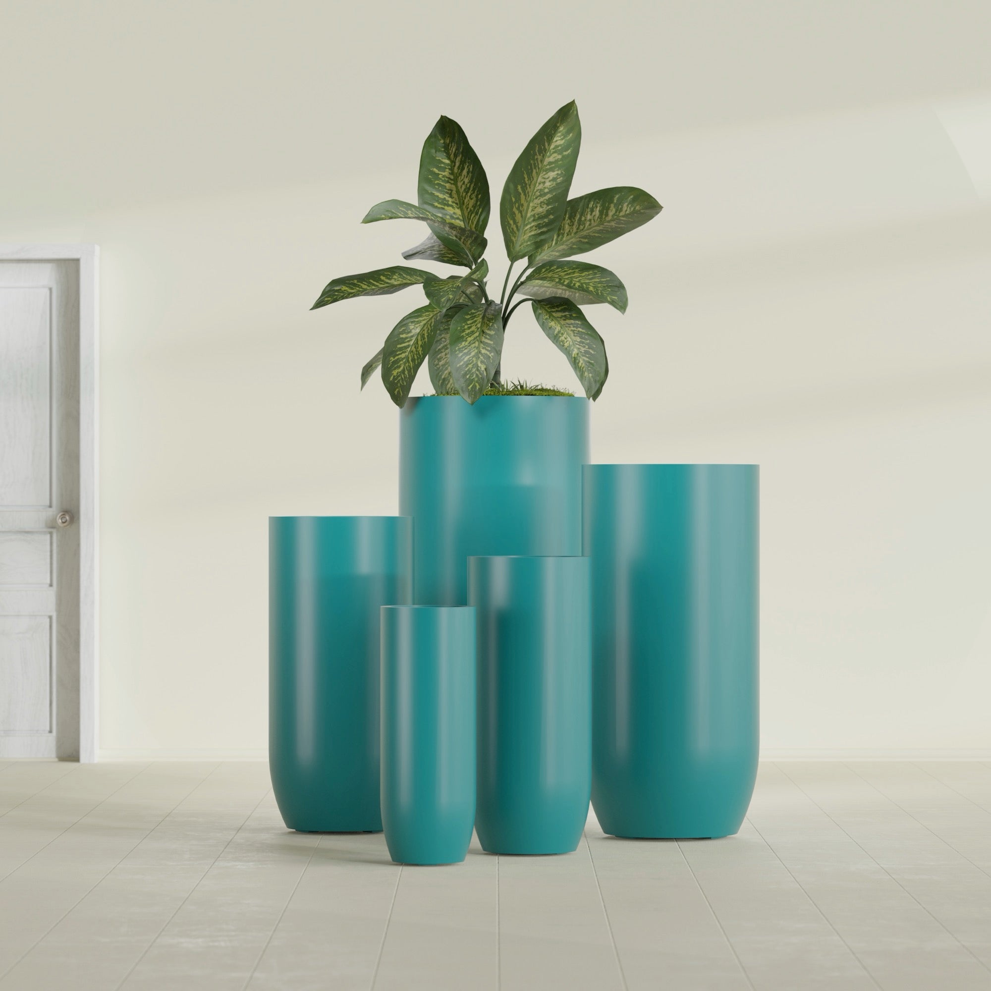 Saint Tropez Large Tall Round Fiberglass Planter - 16 in x 16 in x 38 in - Satin Sea Foam - Satin Sea Foam,16 in x 16 in x 38 in