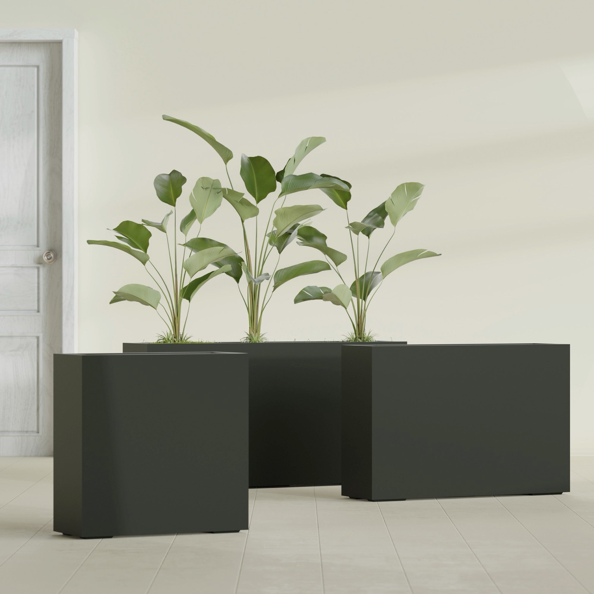Milano Medium Narrow Rectangle Fiberglass Planter - 24 in x 10 in x 24 in - Matte Charcoal - Matte Charcoal,24 in x 10 in x 24 in
