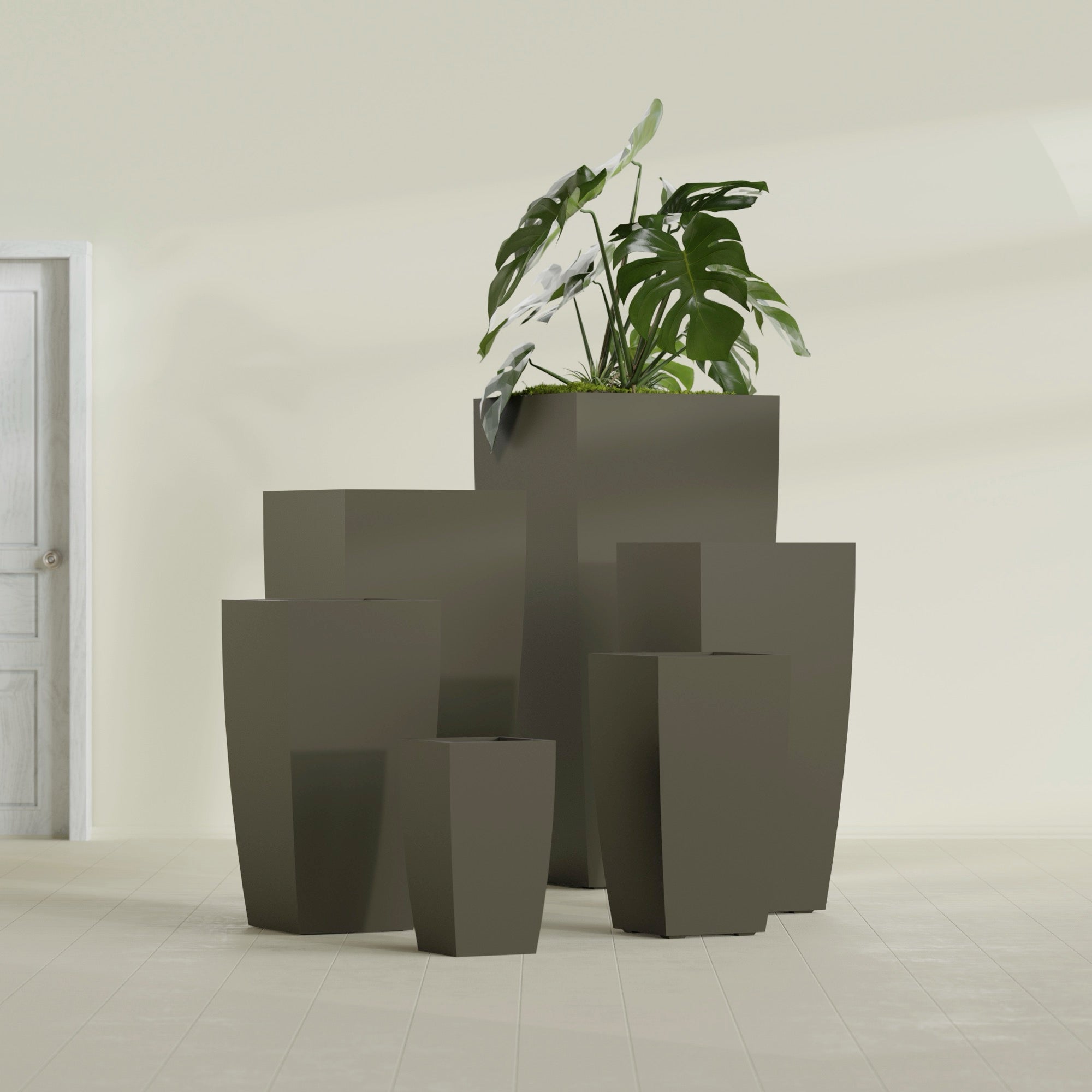 Toulan Medium Tall Tapered Square Fiberglass Planter - 12 in x 12 in x 22 in - Matte Bronze - Matte Bronze,12 in x 12 in x 22 in