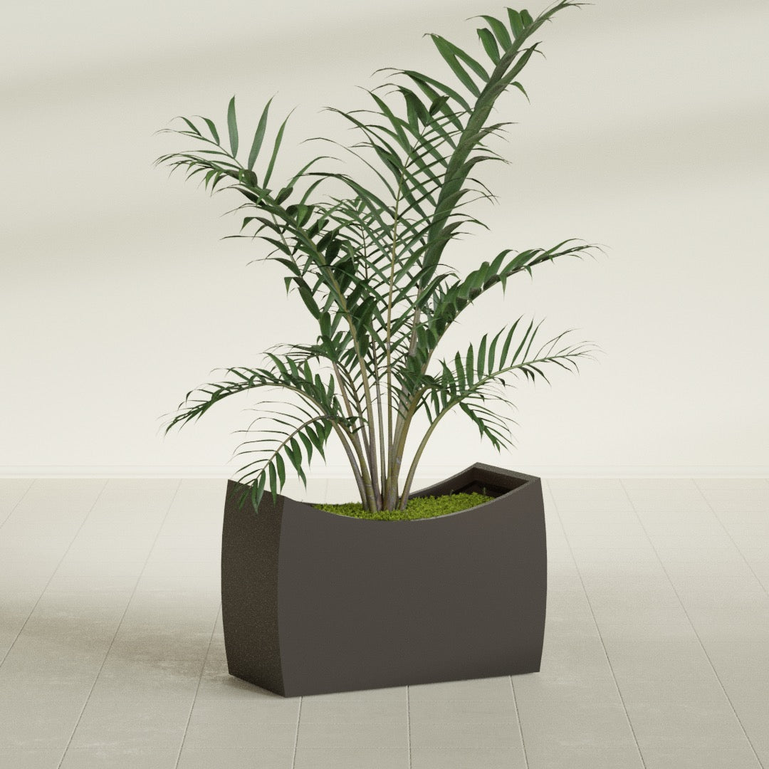 Seoul Large Curved Abstract Fiberglass Planter - 36 in x 16 in x 24 in - Matte Brown - Matte Brown,36 in x 16 in x 24 in