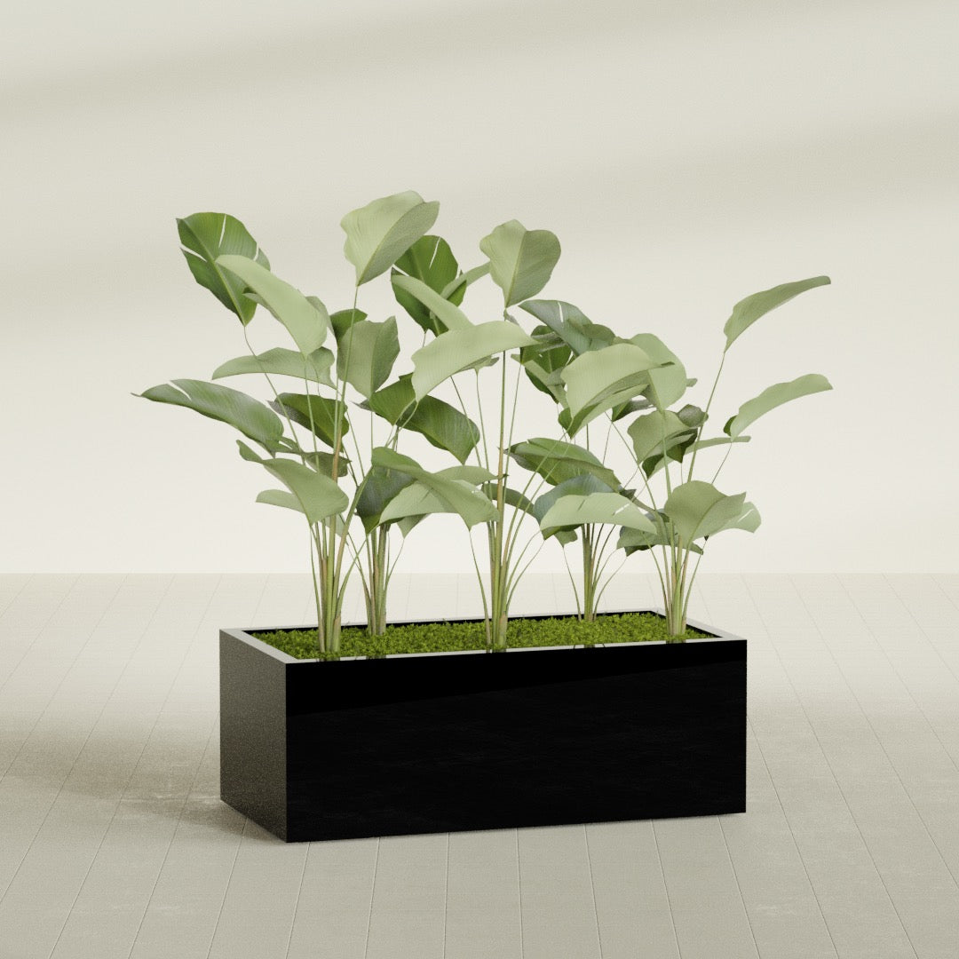 Torino Extra Large Wide Rectangle Fiberglass Planter - 48 in x 24 in x 18 in - Gloss Black - Gloss Black,48 in x 24 in x 18 in