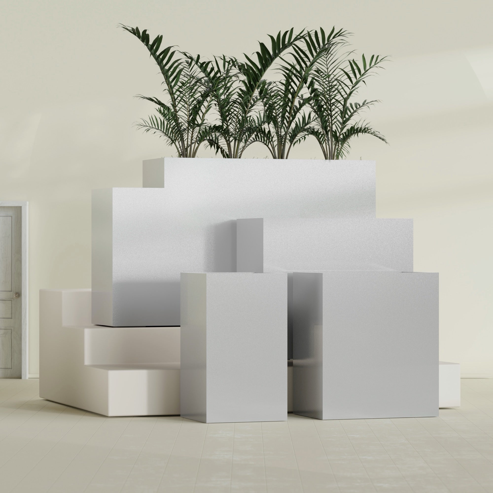 Darwin Large Rectangle Fiberglass Planter - 36 in x 24 in x 42 in - Metallic Silver - Metallic Silver,36 in x 24 in x 42 in