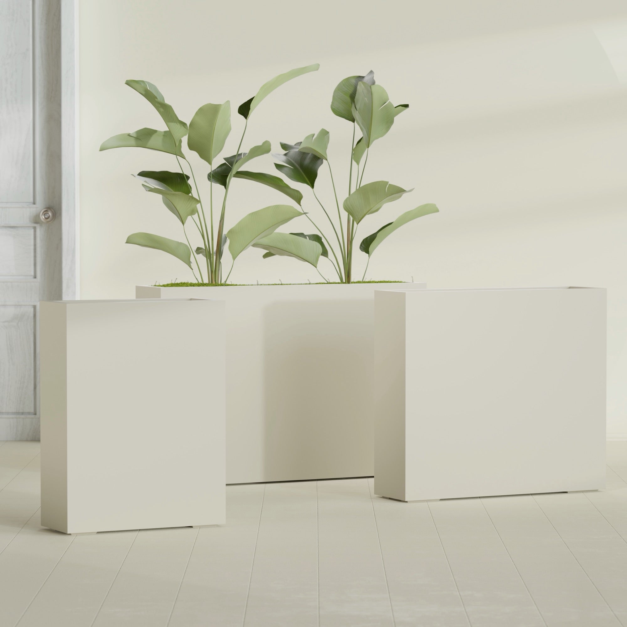 Amesbury Large Narrow Rectangle Fiberglass Planter - 24 in x 10 in x 32 in - Satin Beige - Satin Beige,24 in x 10 in x 32 in
