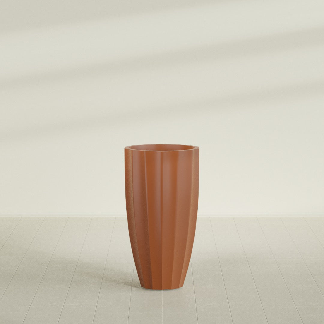 San Jose Large Tall Round Fluted Fiberglass Planter - 22 in x 22 in x 40 in - Matte Terracotta - Matte Terracotta,22 in x 22 in x 40 in