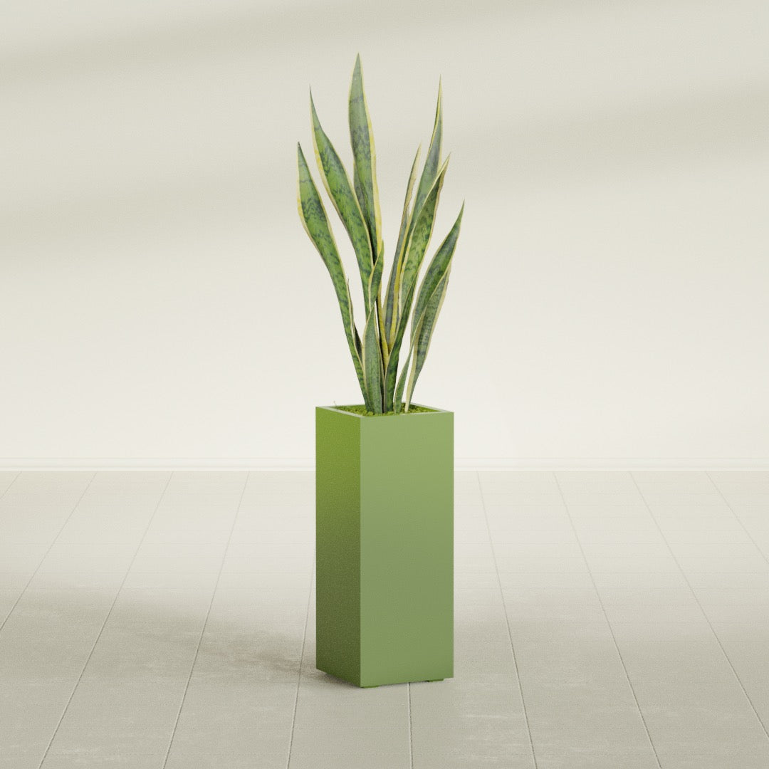Perth Large Tall Rectangle Fiberglass Planter - 16 in x 16 in x 42 in - Satin Green - Satin Green,16 in x 16 in x 42 in