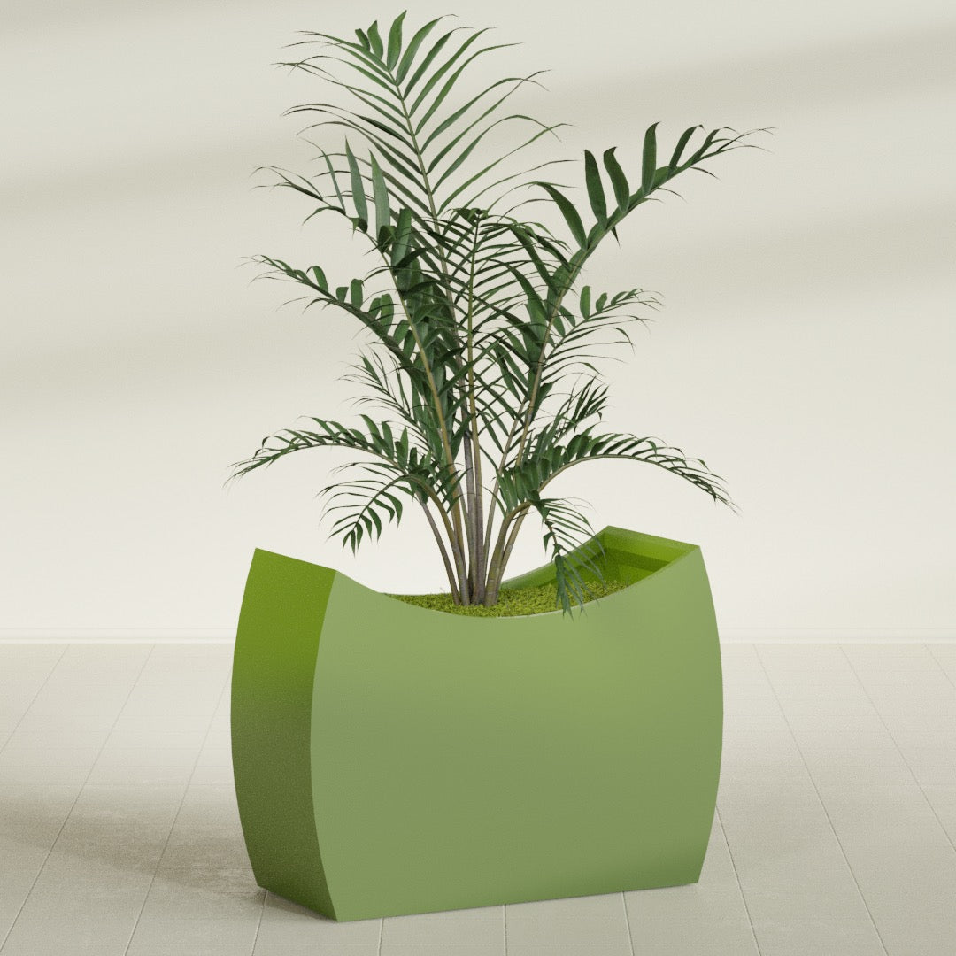 Seoul Extra Large Curved Abstract Fiberglass Planter - 48 in x 20 in x 36 in - Satin Green - Satin Green,48 in x 20 in x 36 in